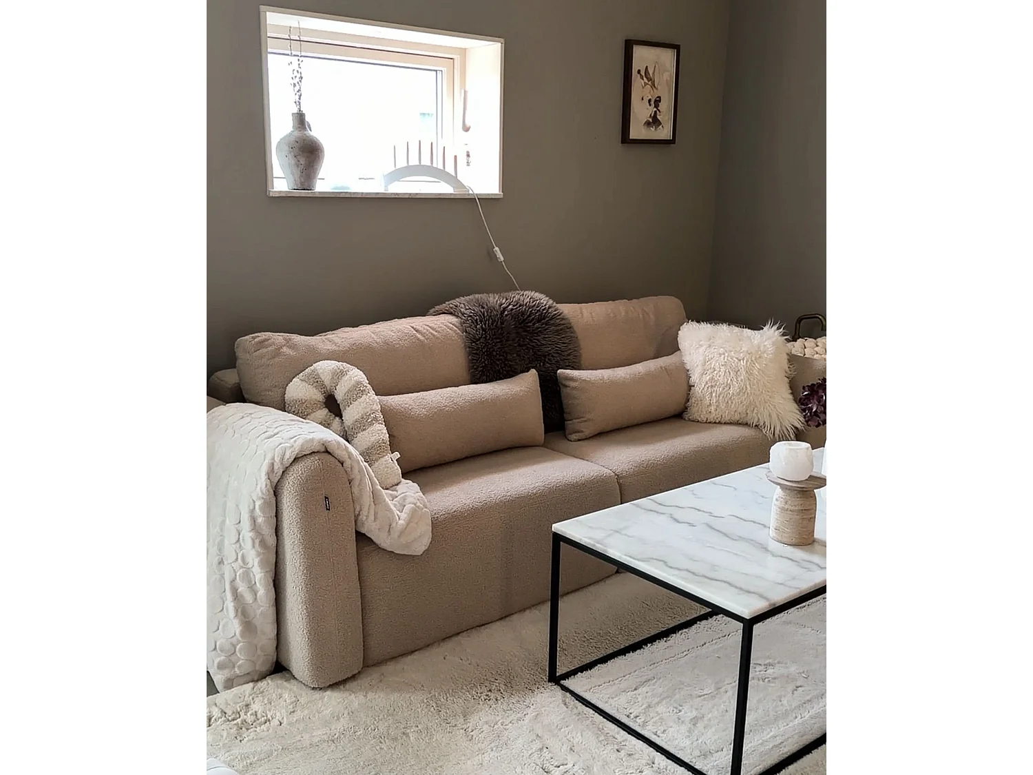 Sofa Bed 3 Seater VAXHOLM Boucle Light Beige with Storage