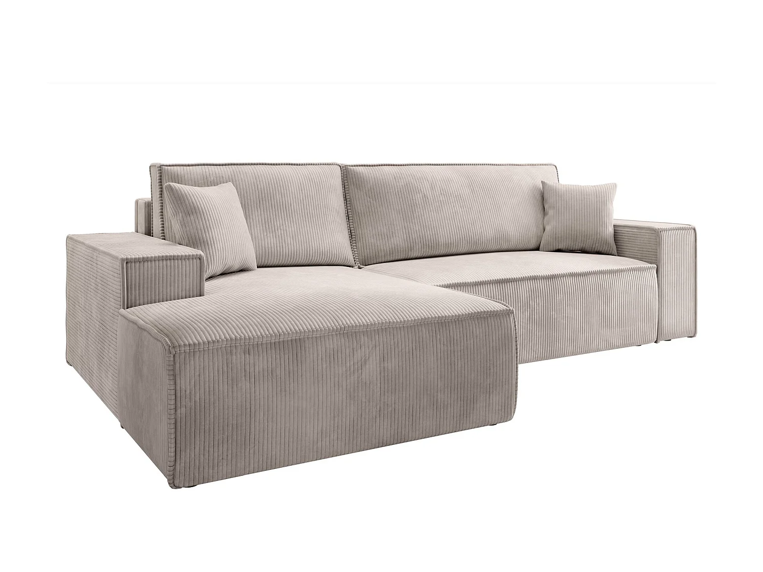 Canapé d’ convertible en velours côtelé avec coffre – crème – gauche – FARESE NEW