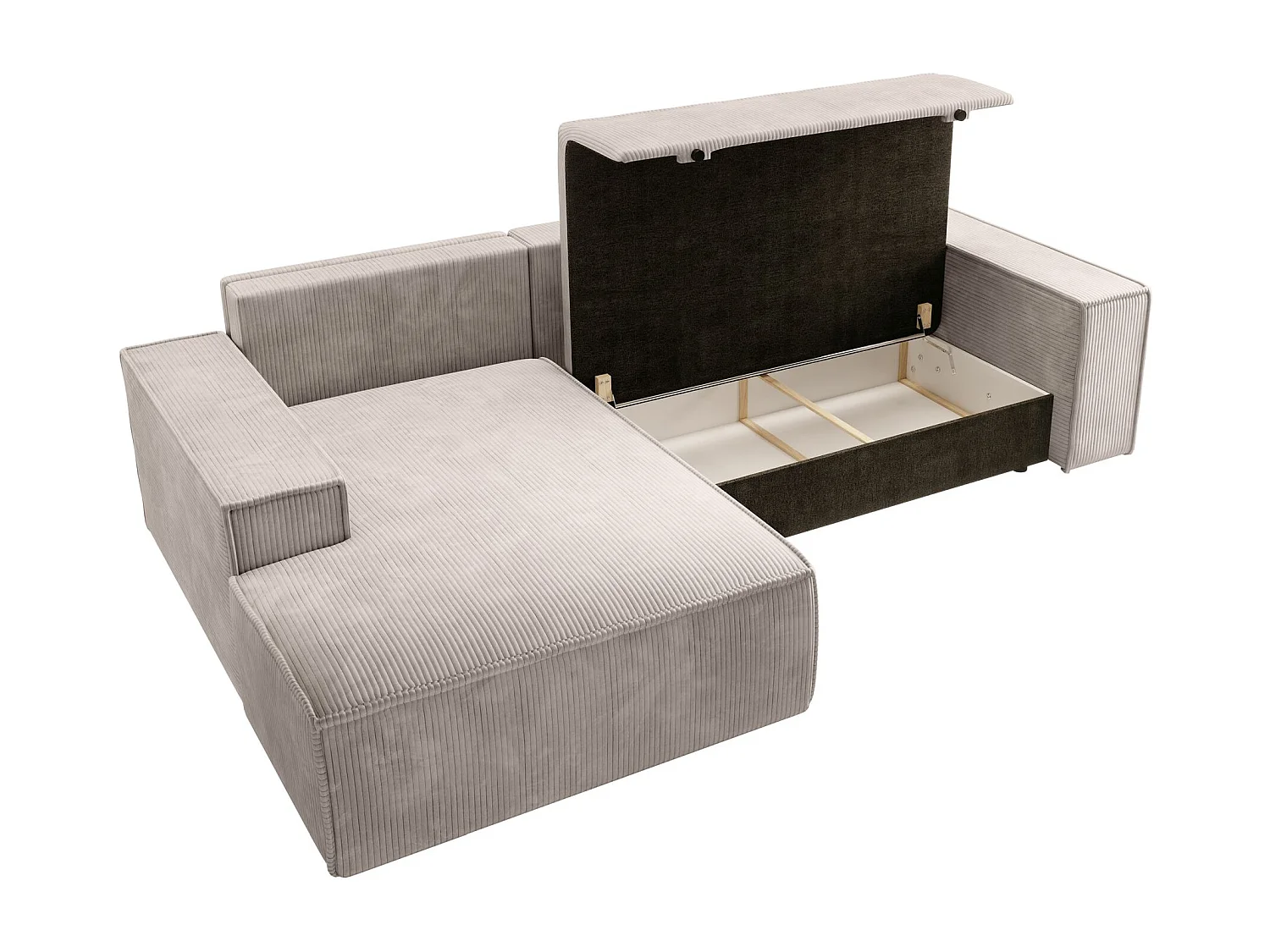 Canapé d’ convertible en velours côtelé avec coffre – crème – gauche – FARESE NEW