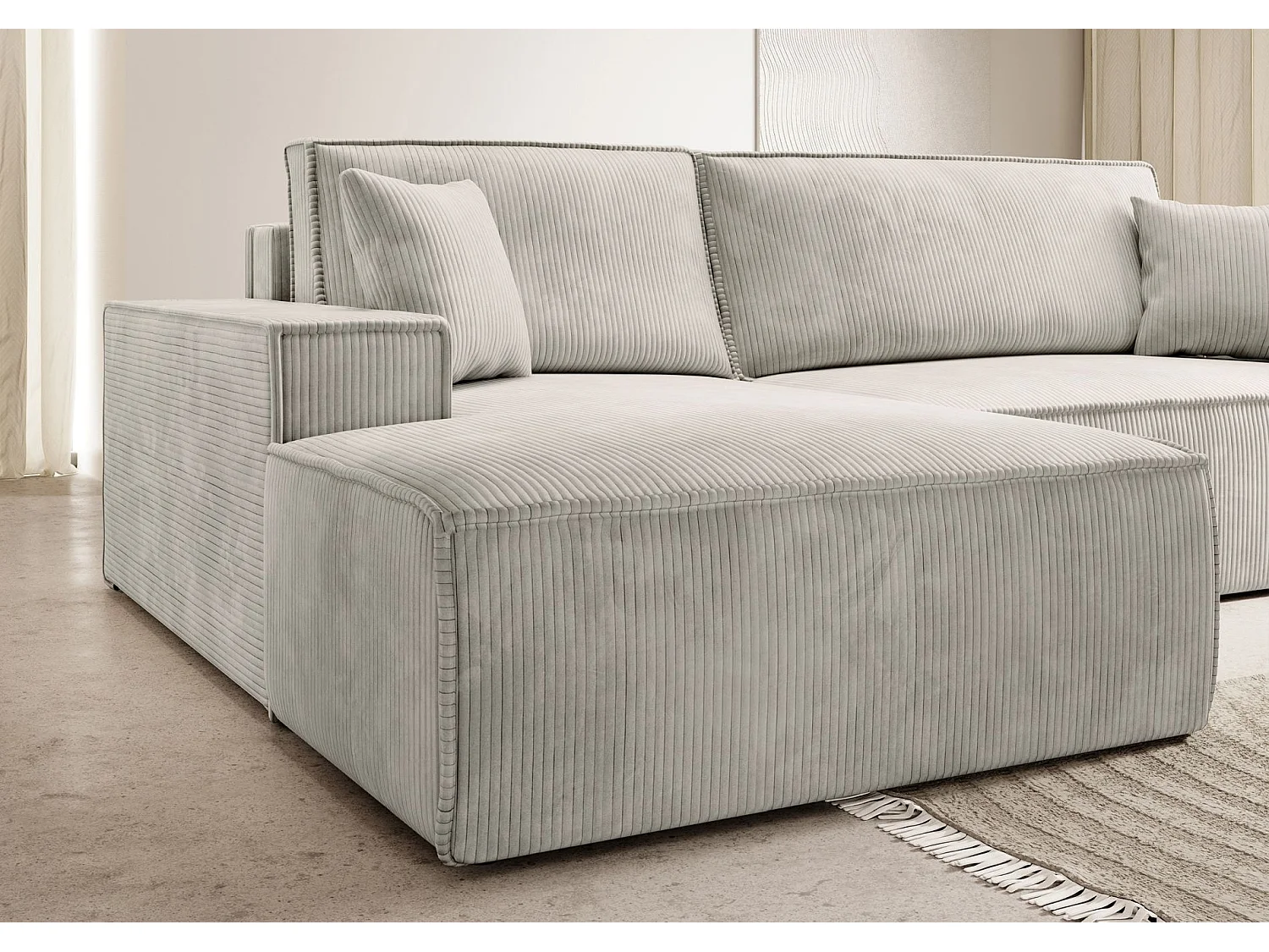 Canapé d’ convertible en velours côtelé avec coffre – crème – gauche – FARESE NEW