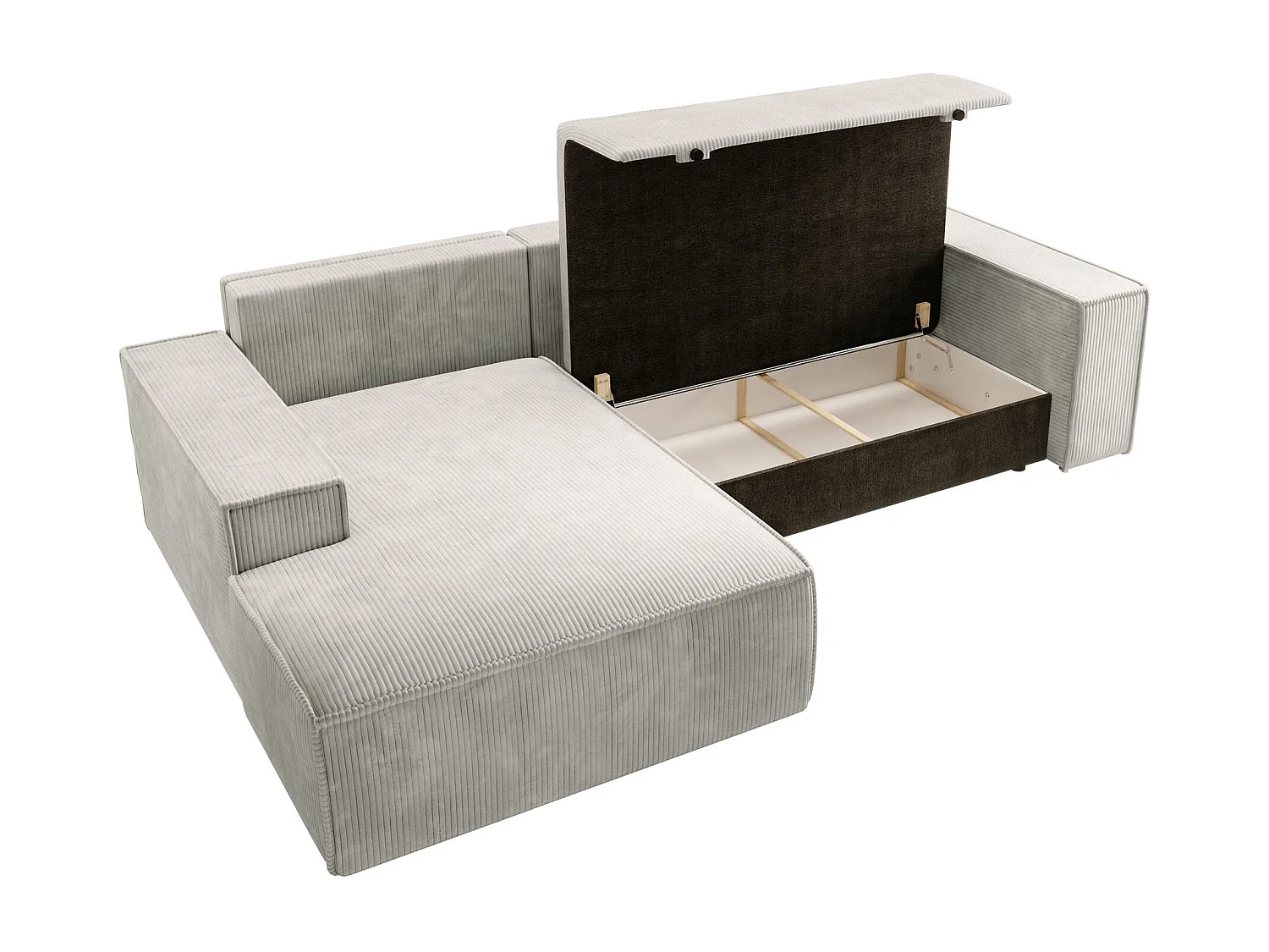 Canapé d’ convertible en velours côtelé avec coffre – crème – gauche – FARESE NEW