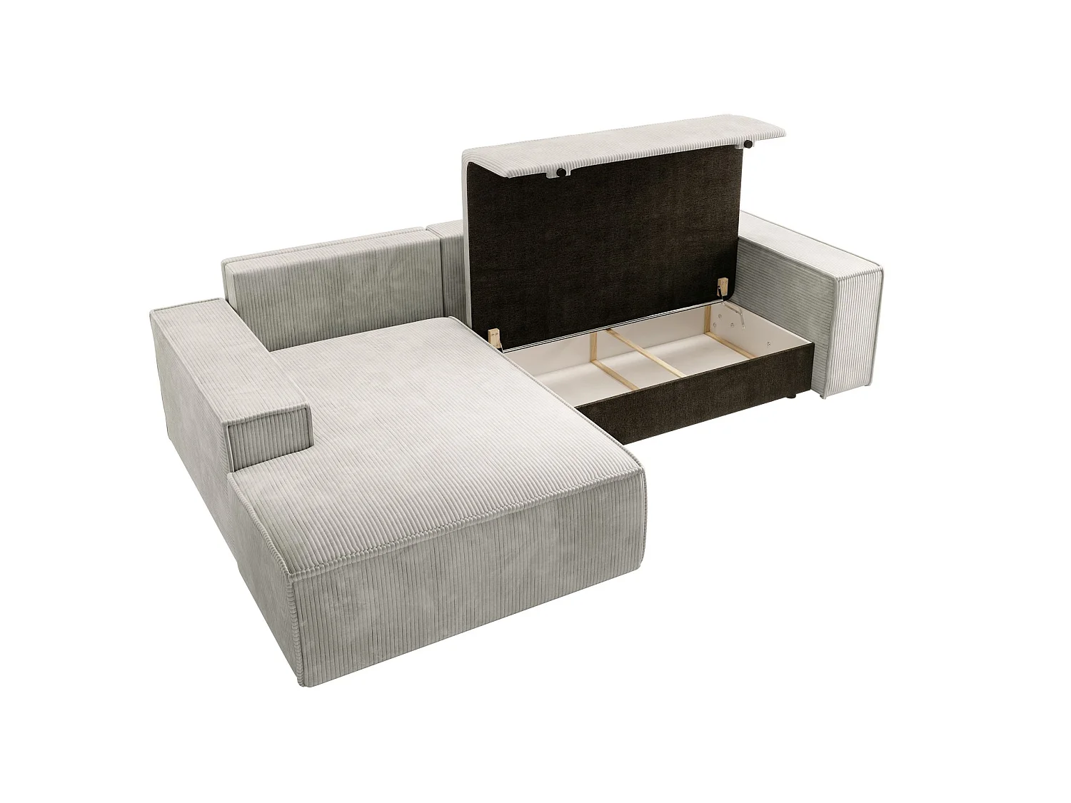 Canapé d’ convertible en velours côtelé avec coffre – crème – gauche – FARESE NEW