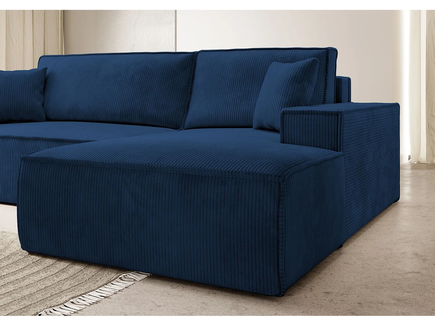 Canapé d’ convertible en velours côtelé avec coffre – bleu marine – droit – FARESE NEW