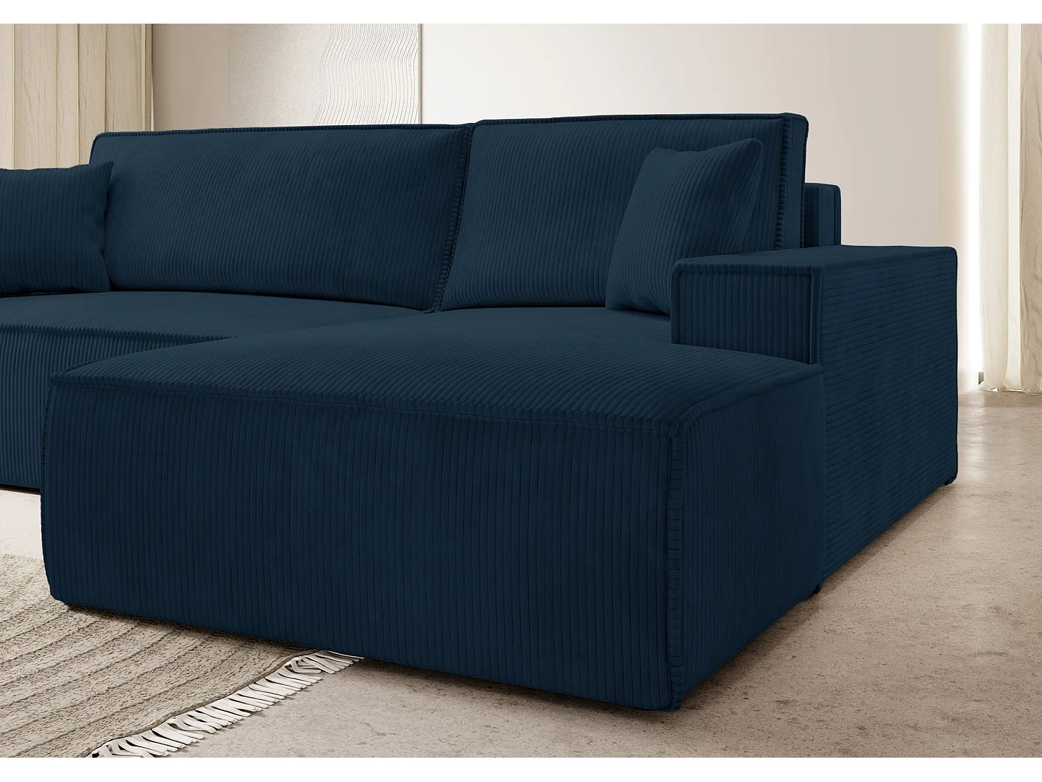 Canapé d’ convertible en velours côtelé avec coffre – bleu marine – droit – FARESE NEW