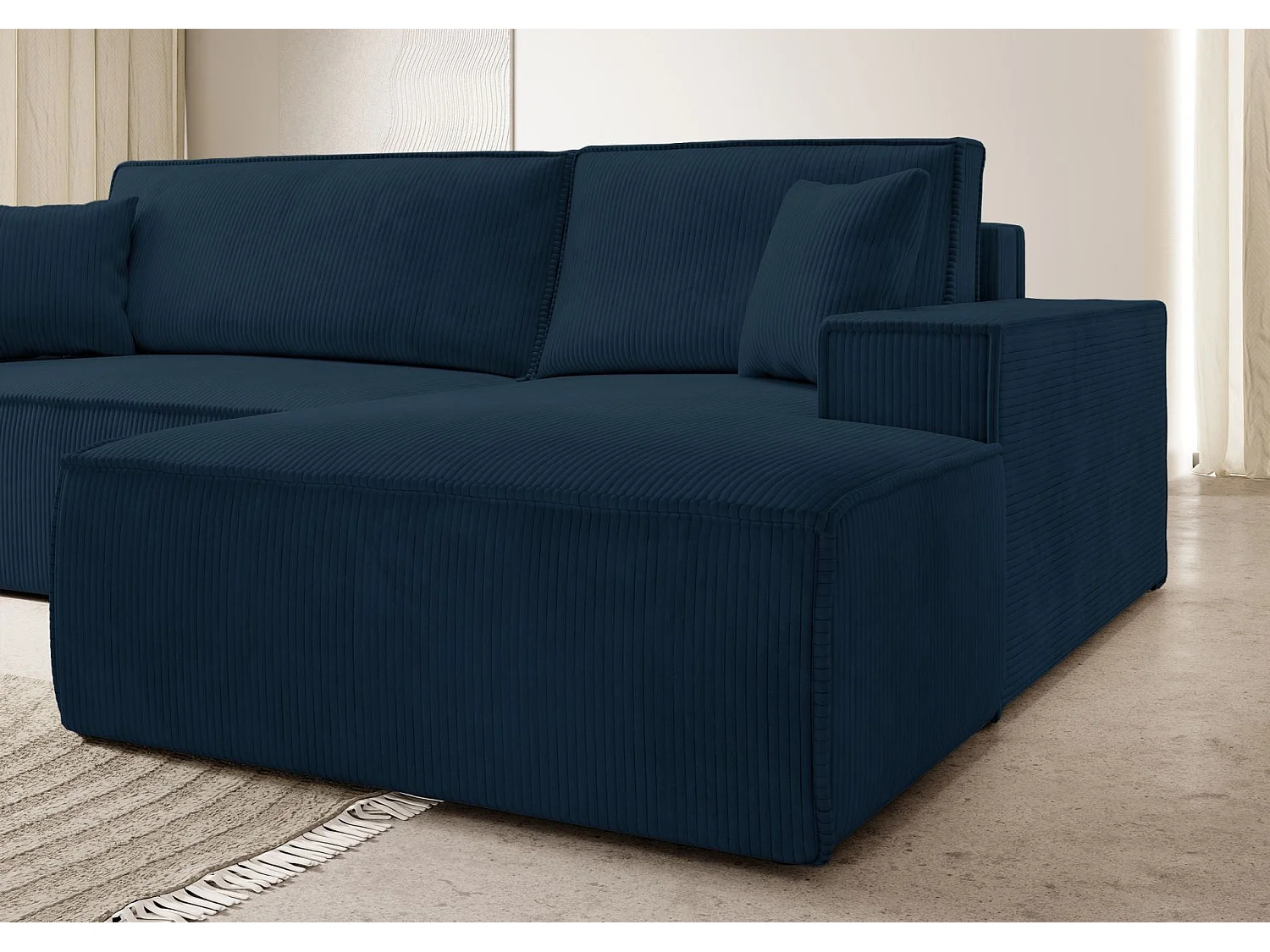 Canapé d’ convertible en velours côtelé avec coffre – bleu marine – droit – FARESE NEW
