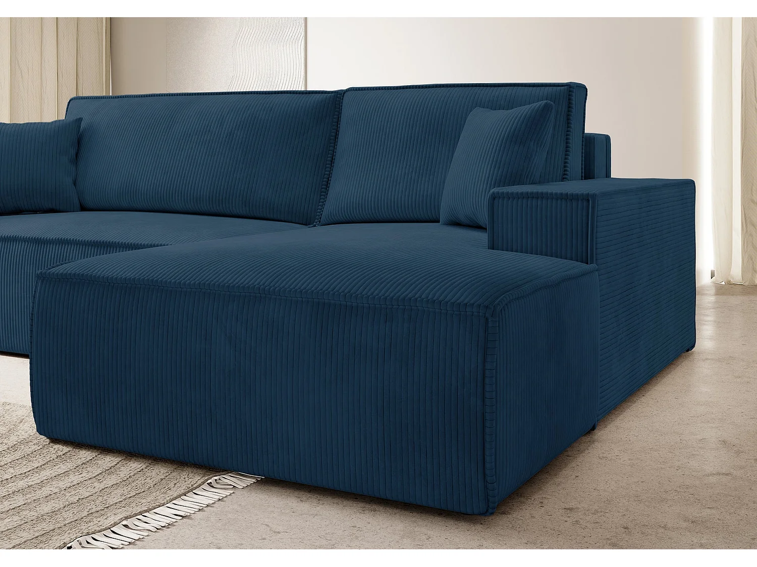 Ecksofa mit Schlaffunktion und Stauraum – Dunkelblau – rechts – Farese