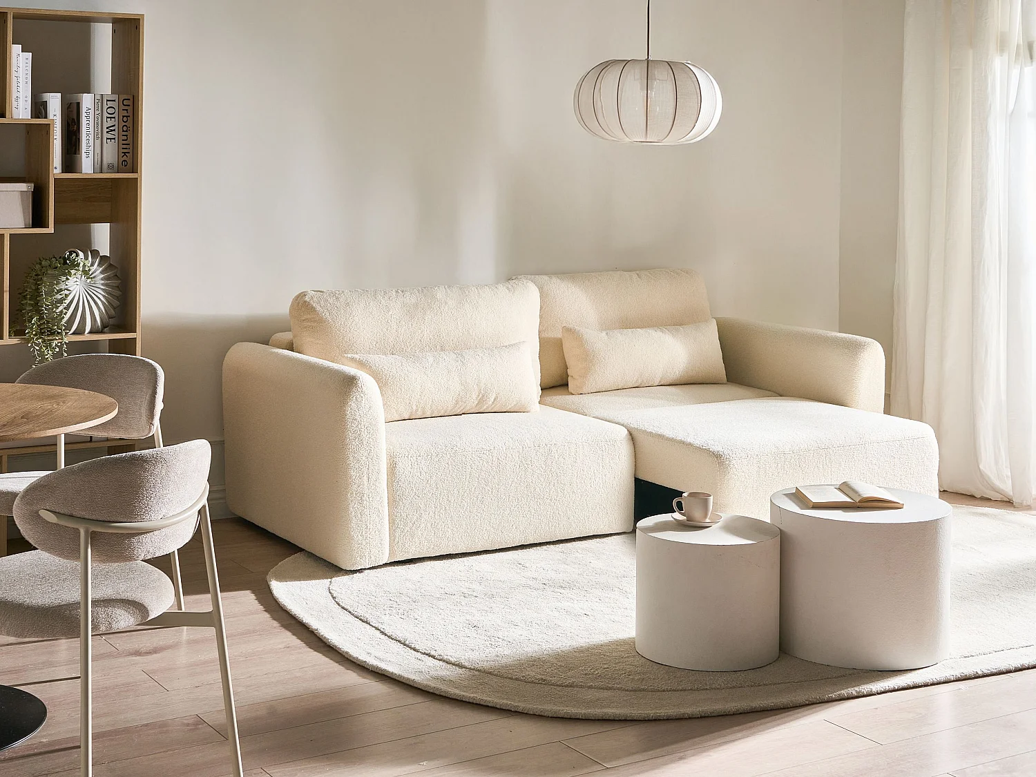 Canapé-lit 3 places VAXHOLM Bouclé Blanc cassé avec rangement