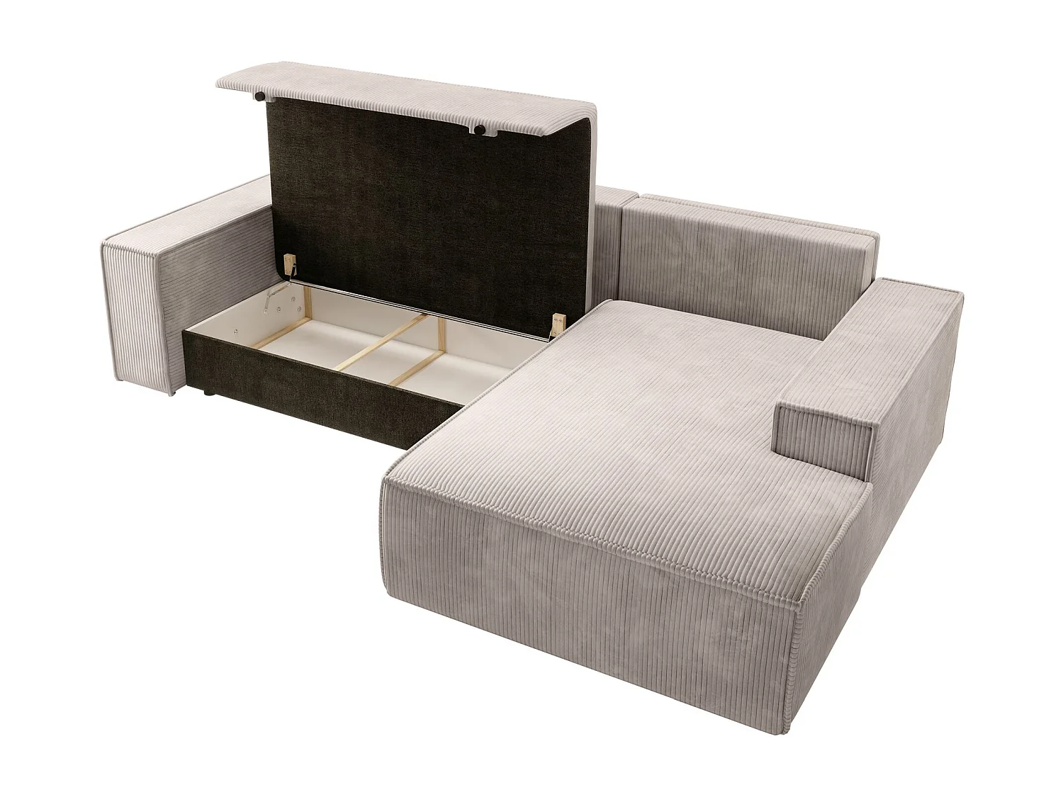 Canapé d’ convertible en velours côtelé avec coffre – crème – droit – FARESE NEW