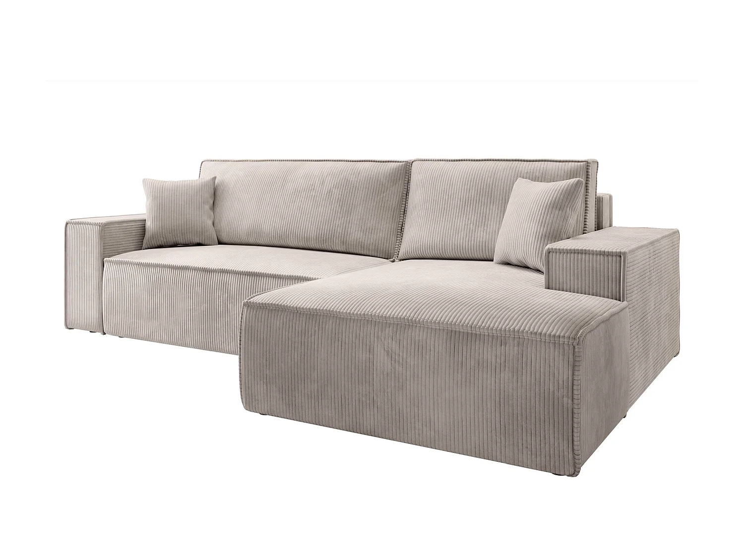 Hoekbank van corduroy met slaapfunctie en opbergruimte – Crème – Rechts – Farese New