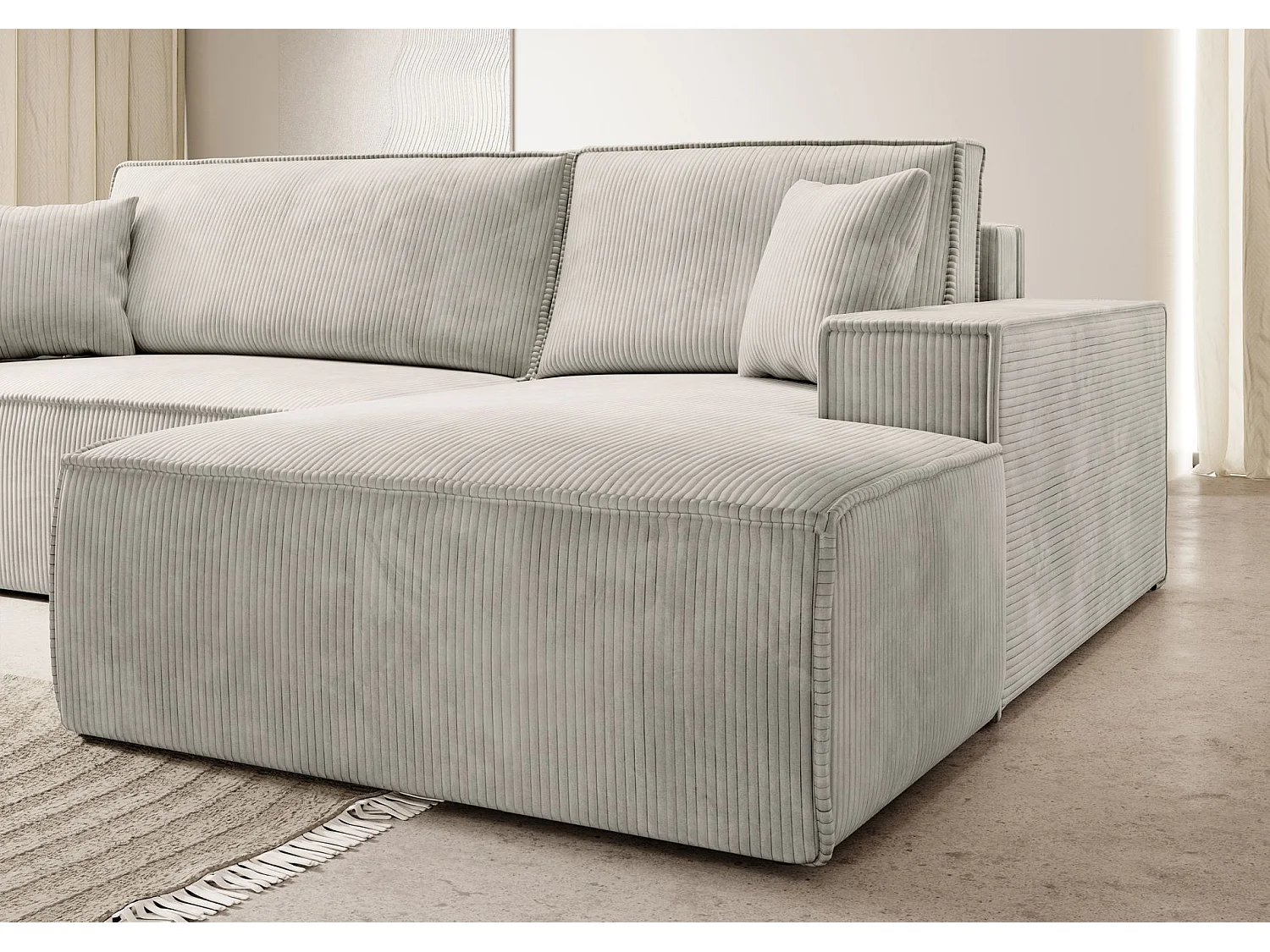 Canapé d’ convertible en velours côtelé avec coffre – crème – droit – FARESE NEW