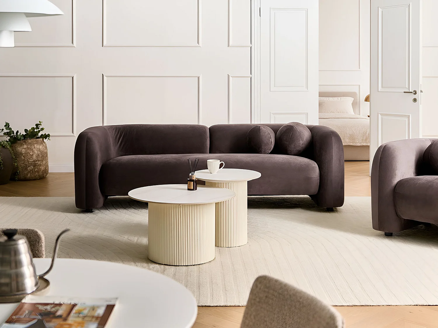 Canapé 3 places LEIREN Velours Marron foncé