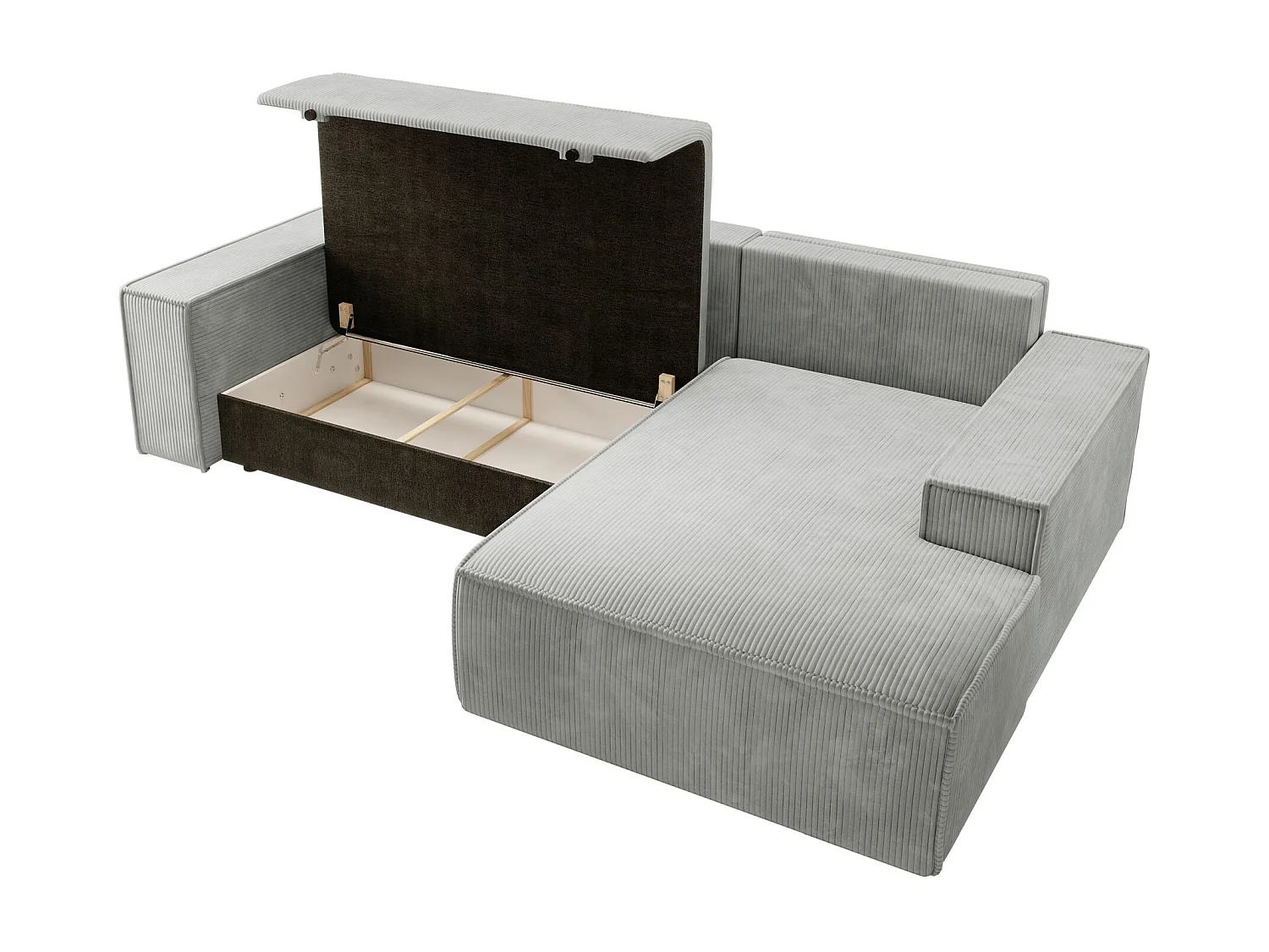 Canapé d’ convertible en velours côtelé avec coffre – gris clair – droit – FARESE NEW