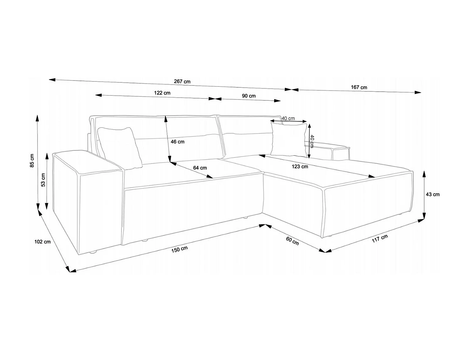 Hoekbank van corduroy met slaapfunctie en opbergruimte – Lichtgrijs – Rechts – Farese New