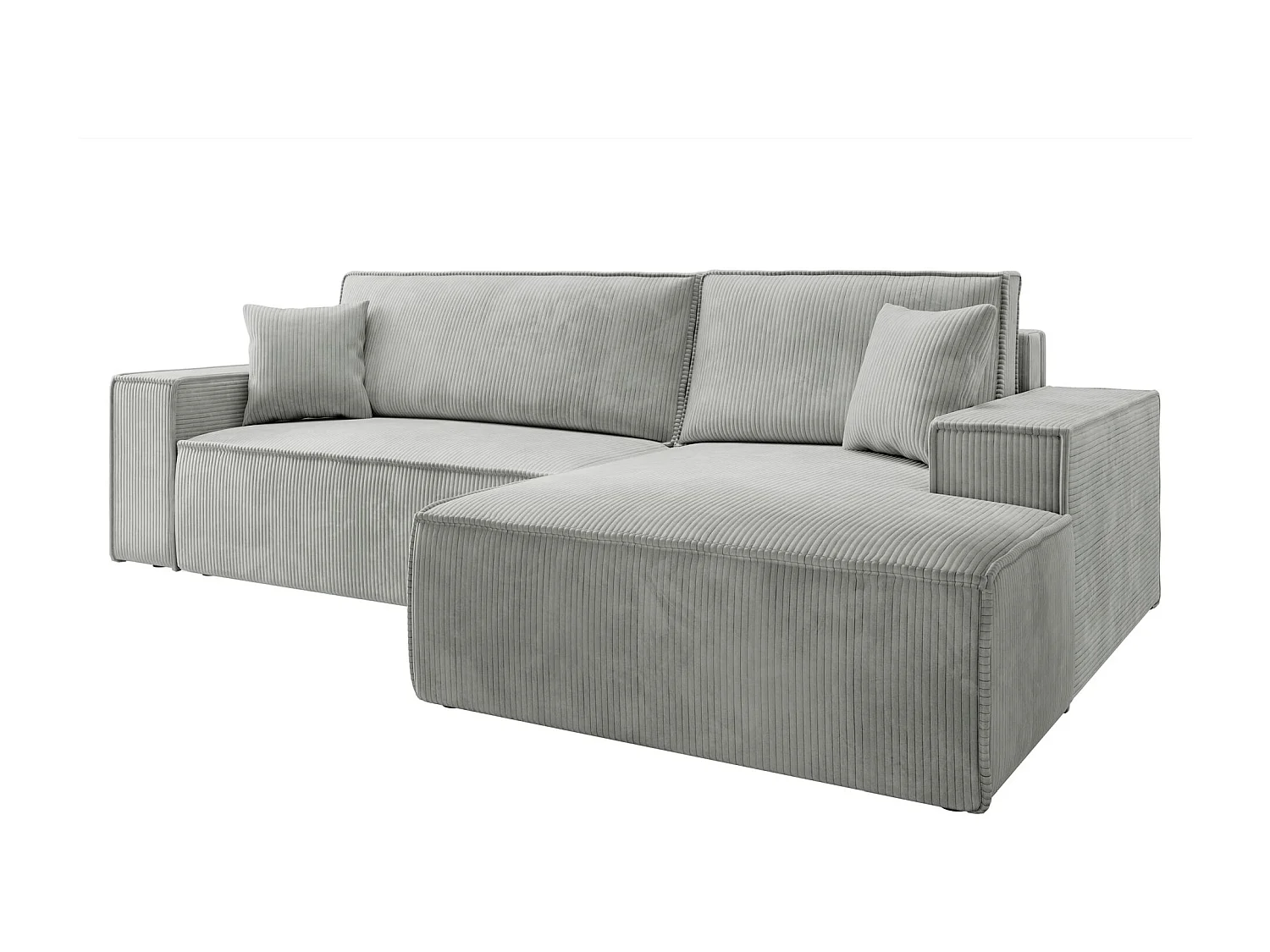 Hoekbank van corduroy met slaapfunctie en opbergruimte – Lichtgrijs – Rechts – Farese New