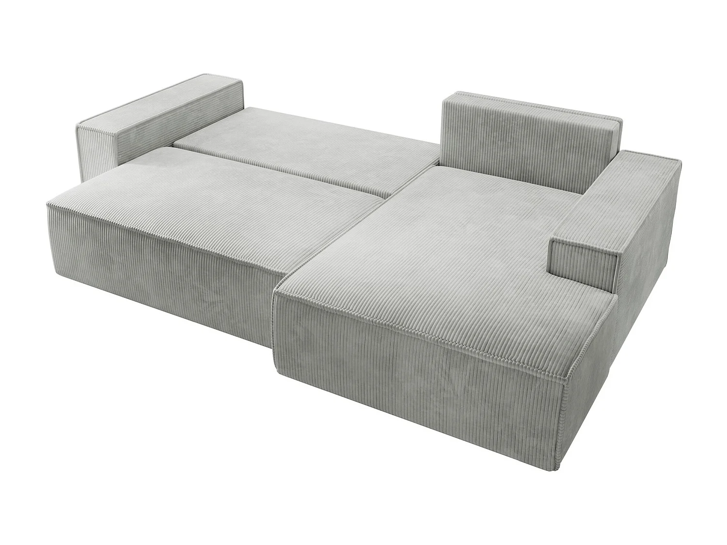 Canapé d’ convertible en velours côtelé avec coffre – gris clair – droit – FARESE NEW
