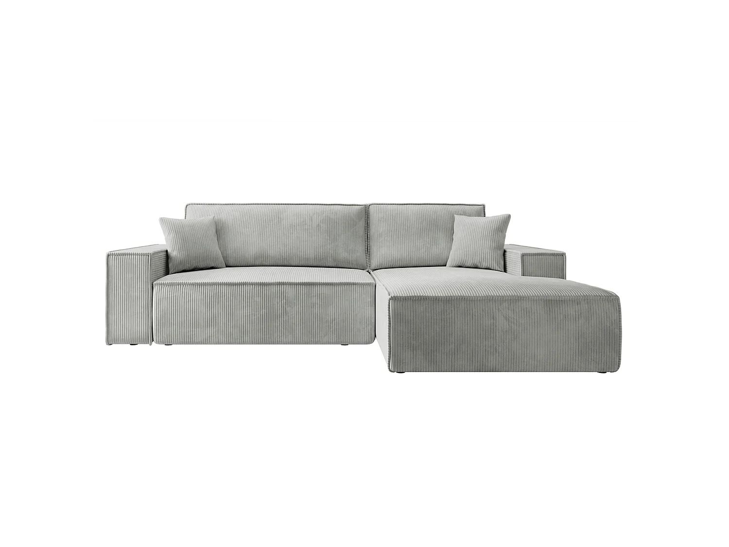 Canapé d’ convertible en velours côtelé avec coffre – gris clair – droit – FARESE NEW