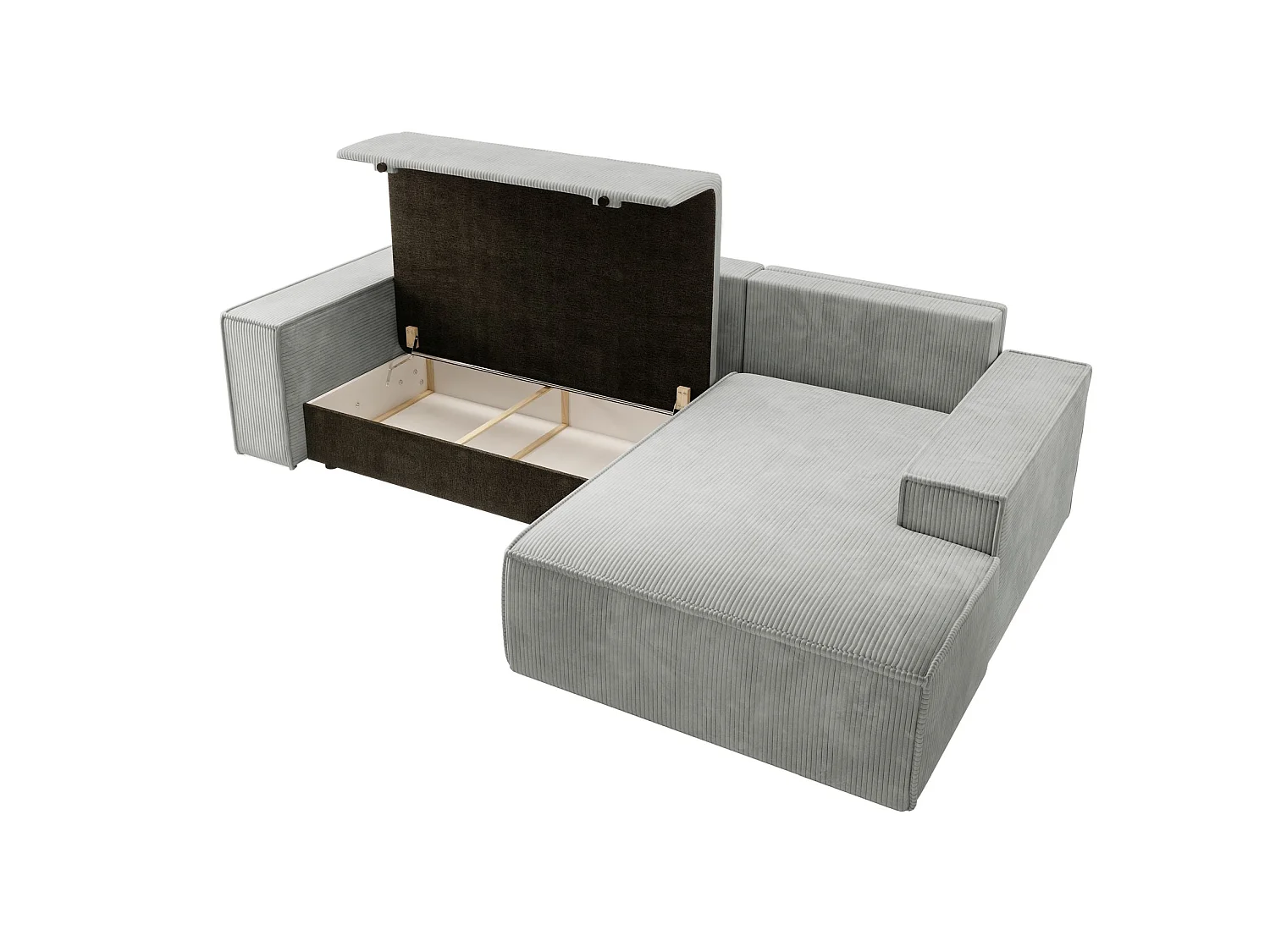 Canapé d’ convertible en velours côtelé avec coffre – gris clair – droit – FARESE NEW