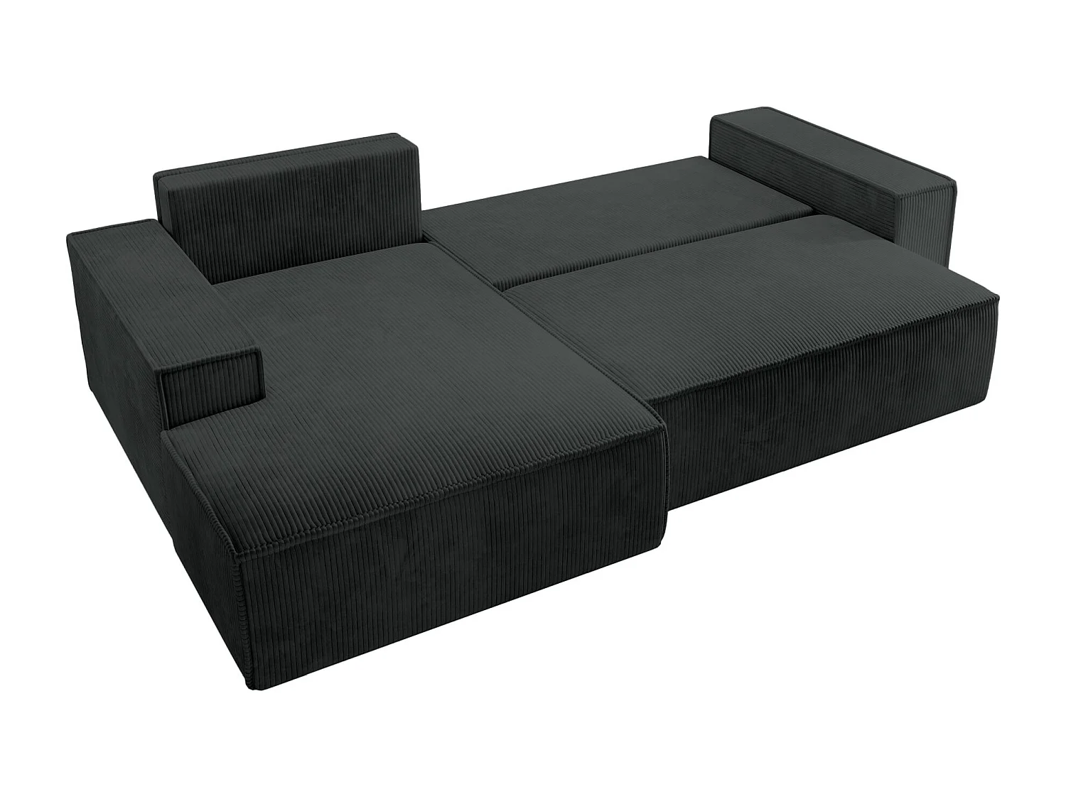 Canapé d’ convertible en velours côtelé avec coffre – noir – gauche – FARESE NEW