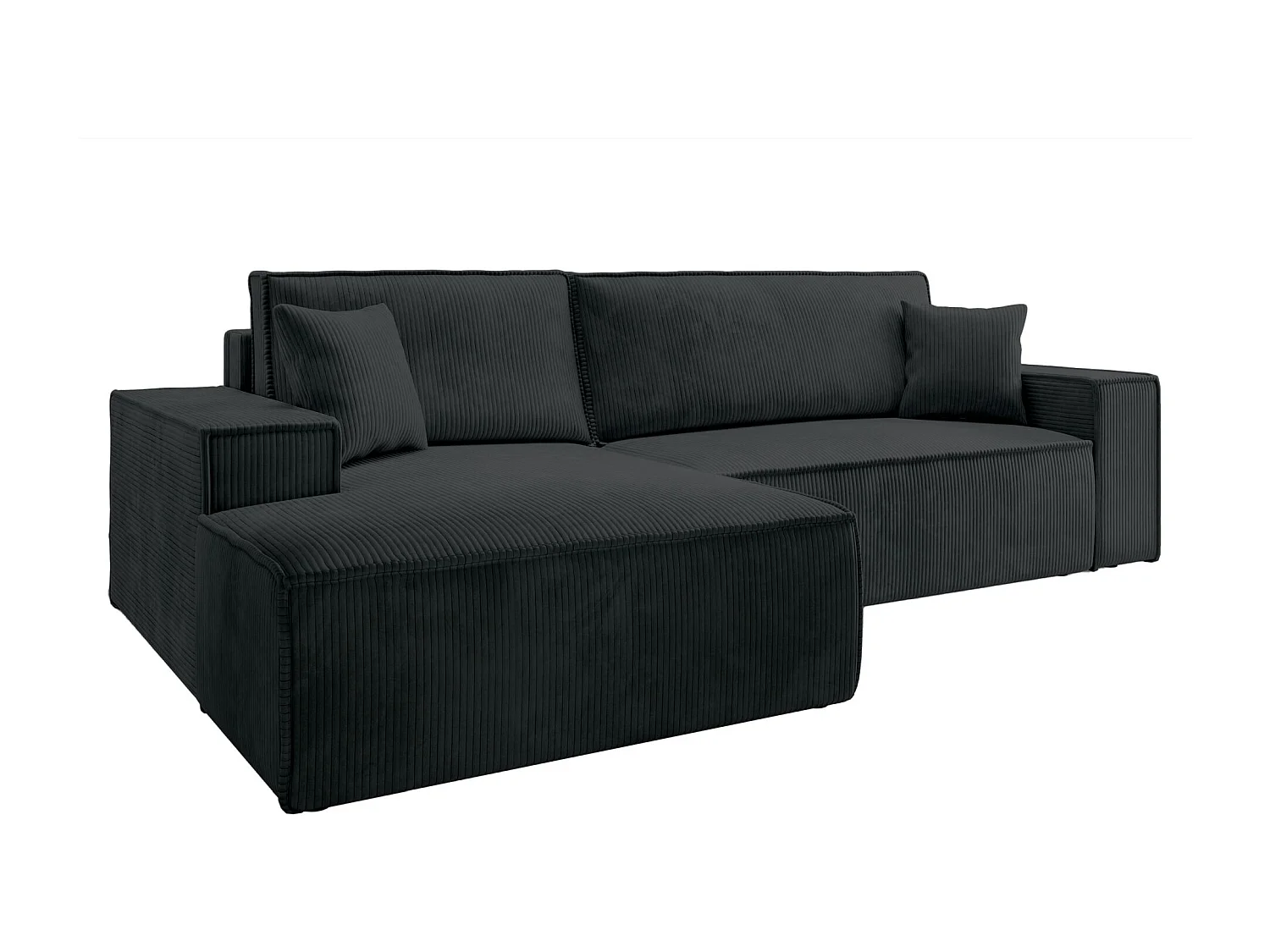 Canapé d’ convertible en velours côtelé avec coffre – noir – gauche – FARESE NEW