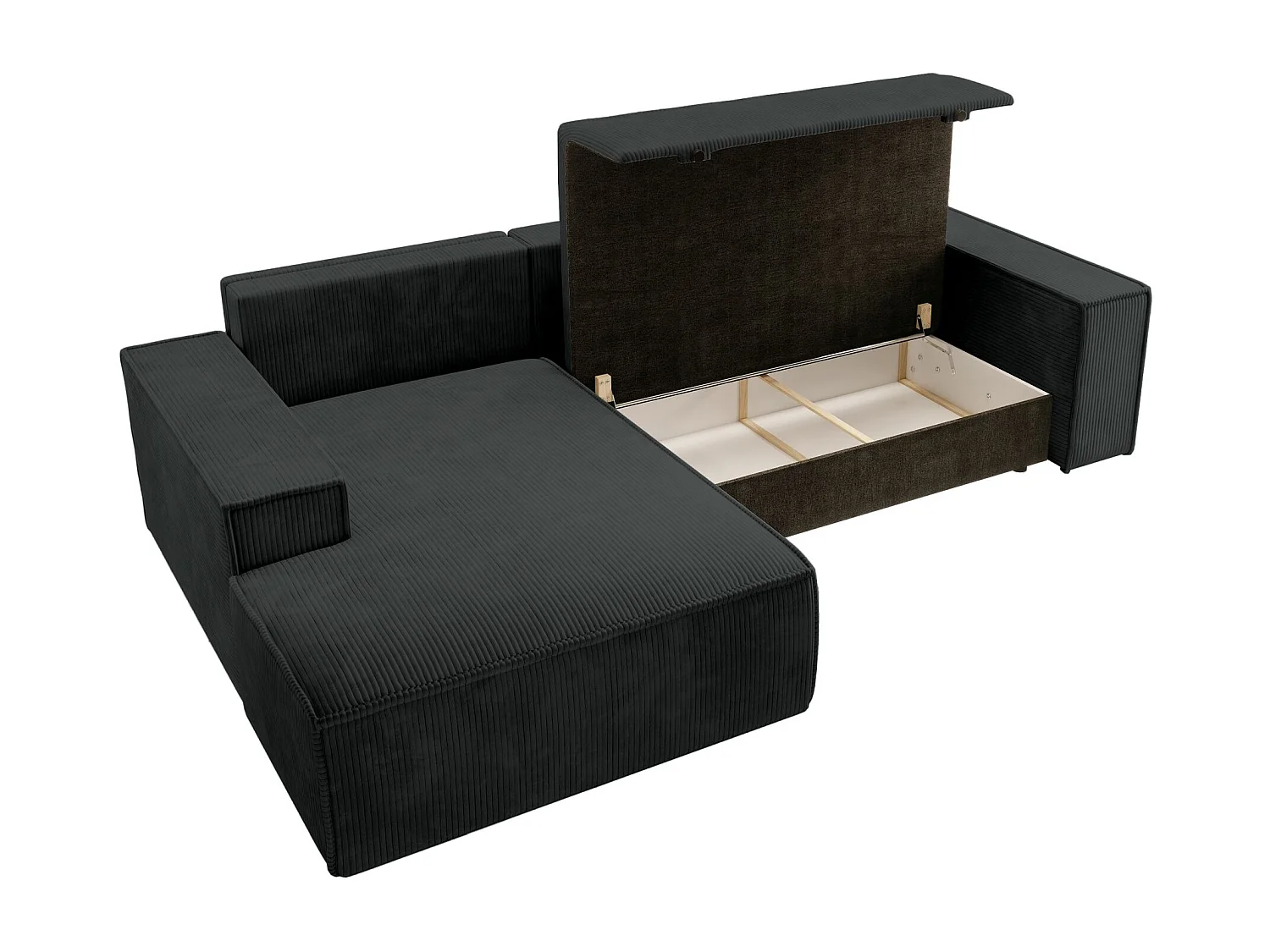 Canapé d’ convertible en velours côtelé avec coffre – noir – gauche – FARESE NEW