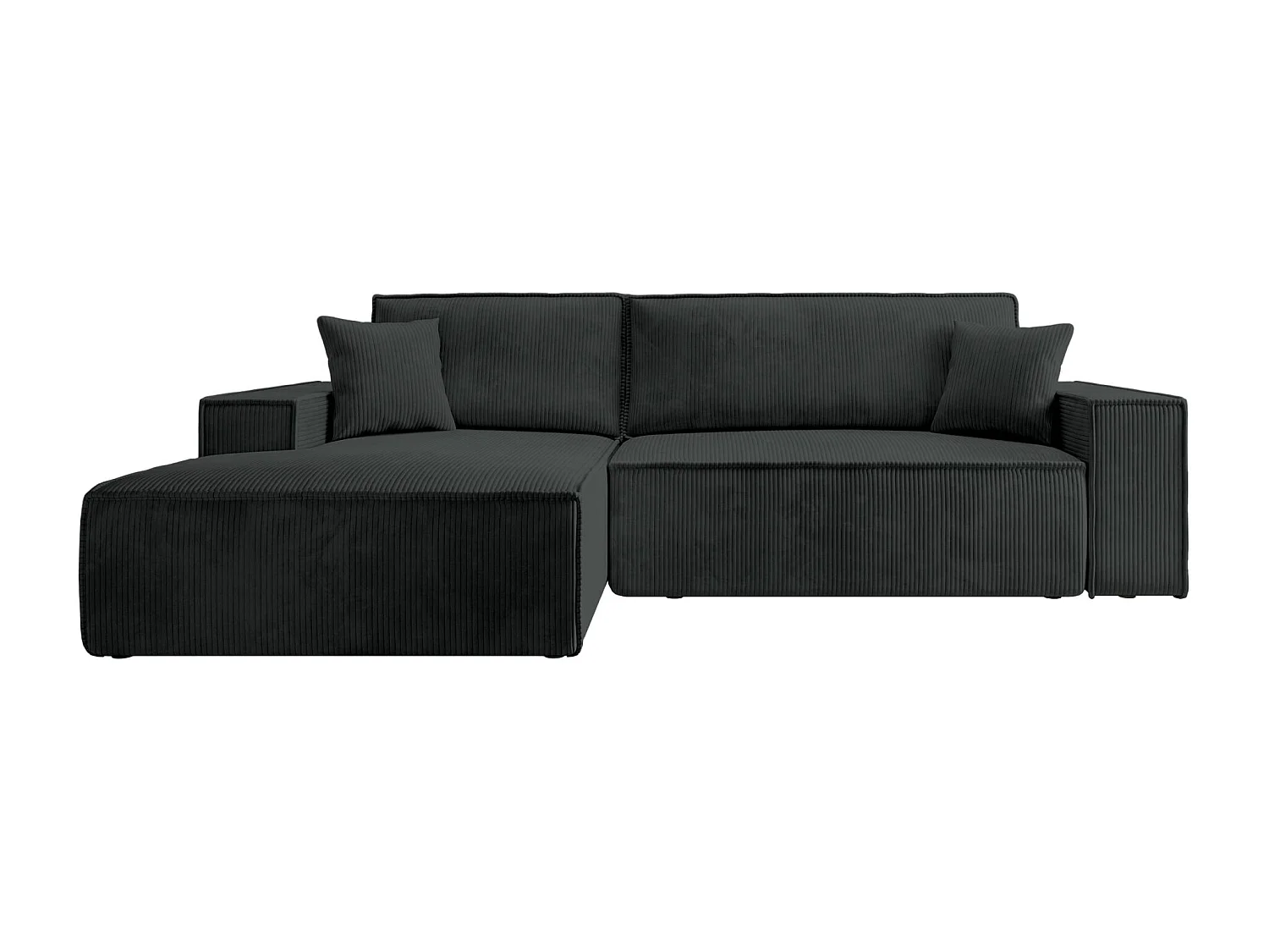 Canapé d’ convertible en velours côtelé avec coffre – noir – gauche – FARESE NEW