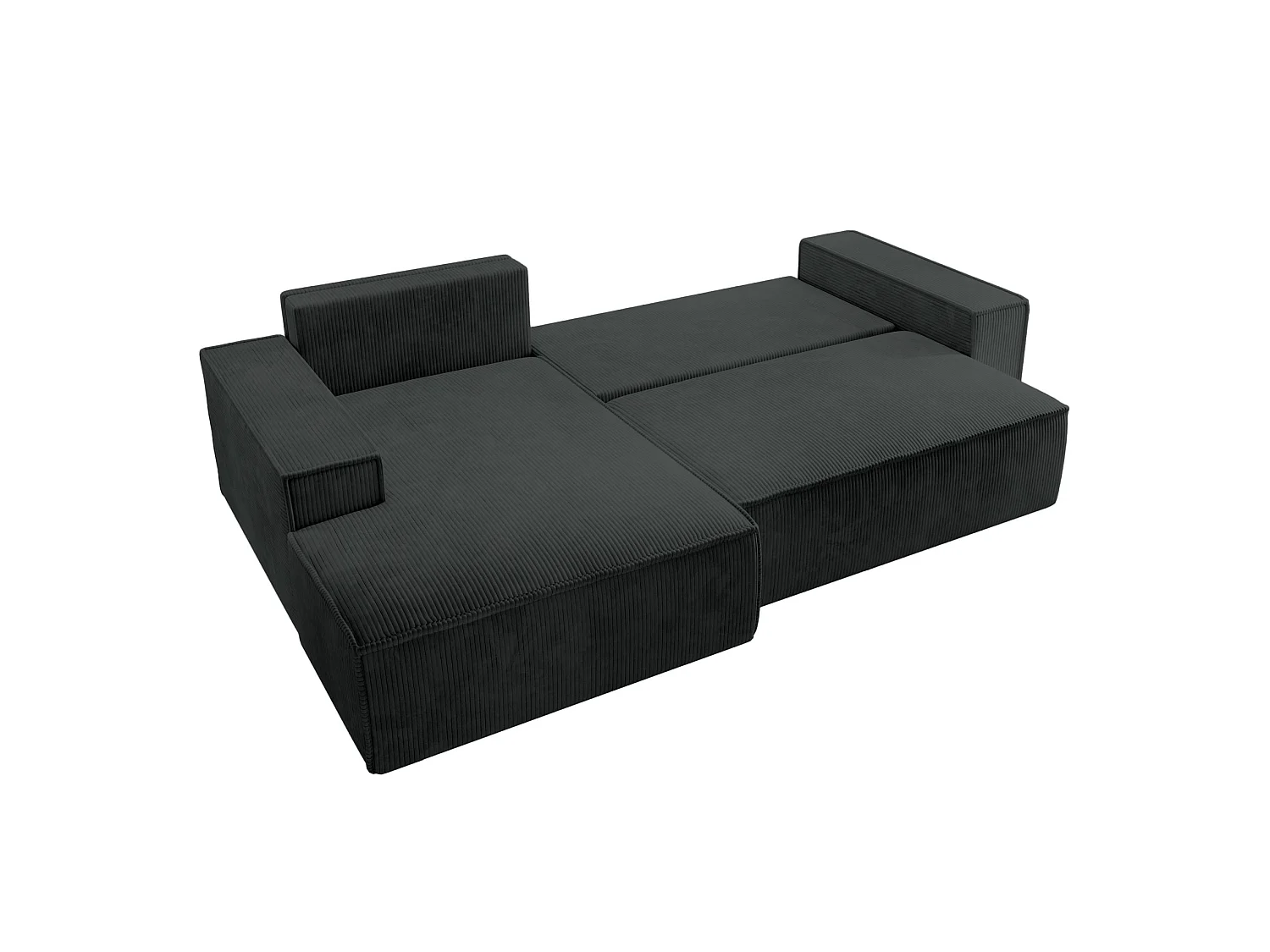 Hoekbank van corduroy met slaapfunctie en opbergruimte – Zwart – Links – Farese New
