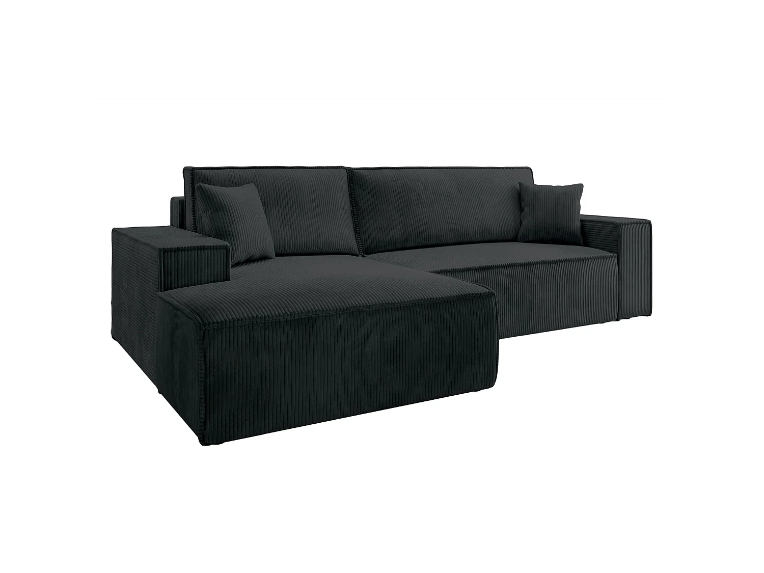 Hoekbank van corduroy met slaapfunctie en opbergruimte – Zwart – Links – Farese New