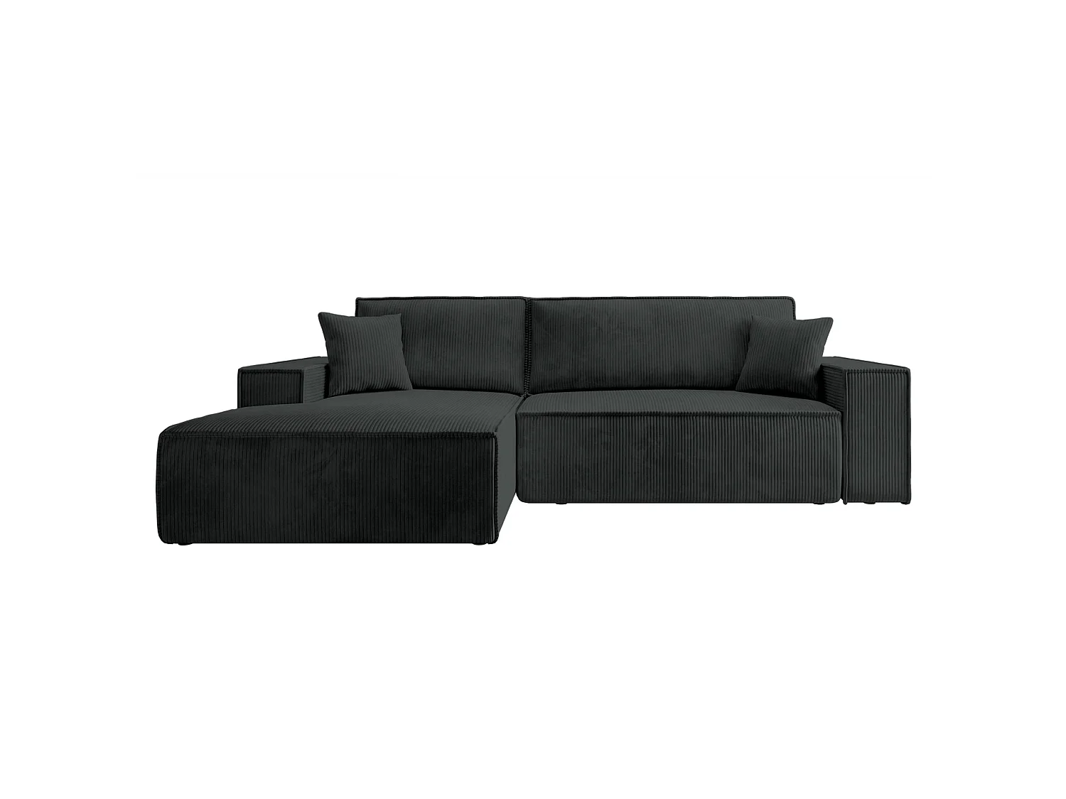 Hoekbank van corduroy met slaapfunctie en opbergruimte – Zwart – Links – Farese New