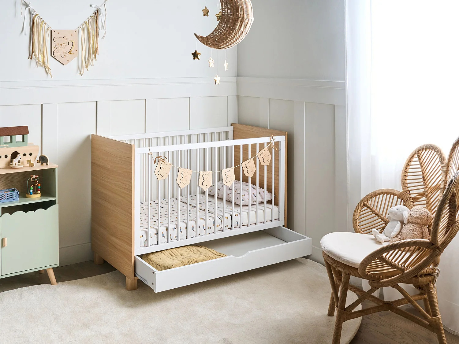 Baby Cot Bed with Storage Drawer GUNNAR 60 x 120 cm White