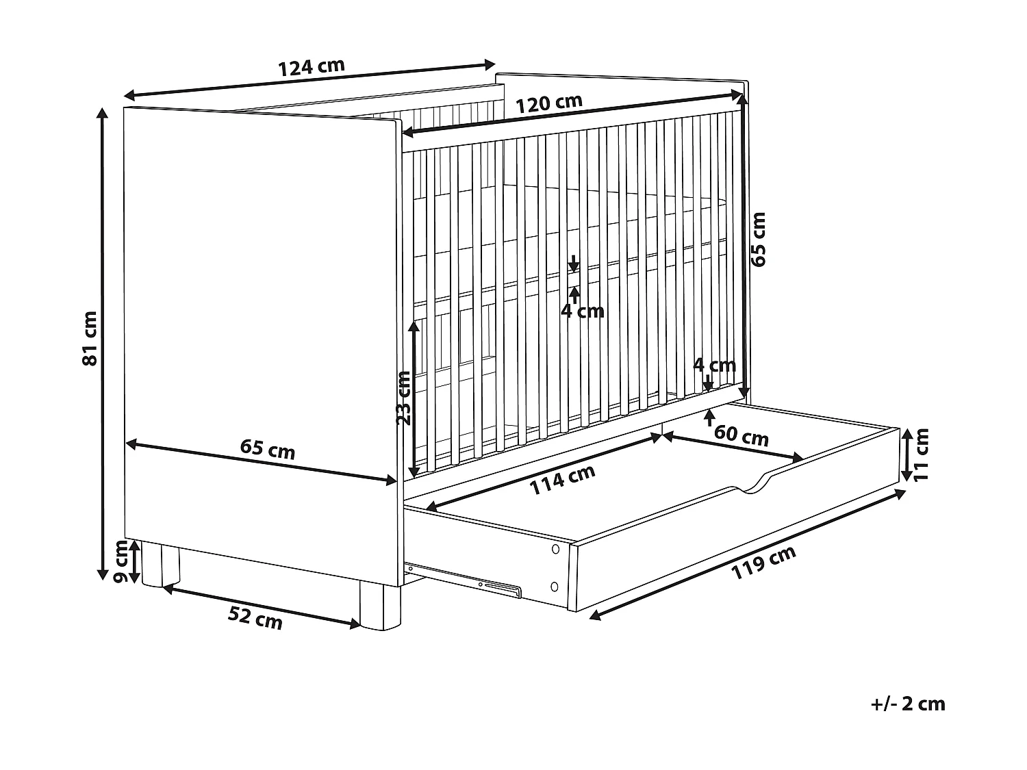 Lit de bébé avec tiroir GUNNAR 60 x 120 cm Blanc
