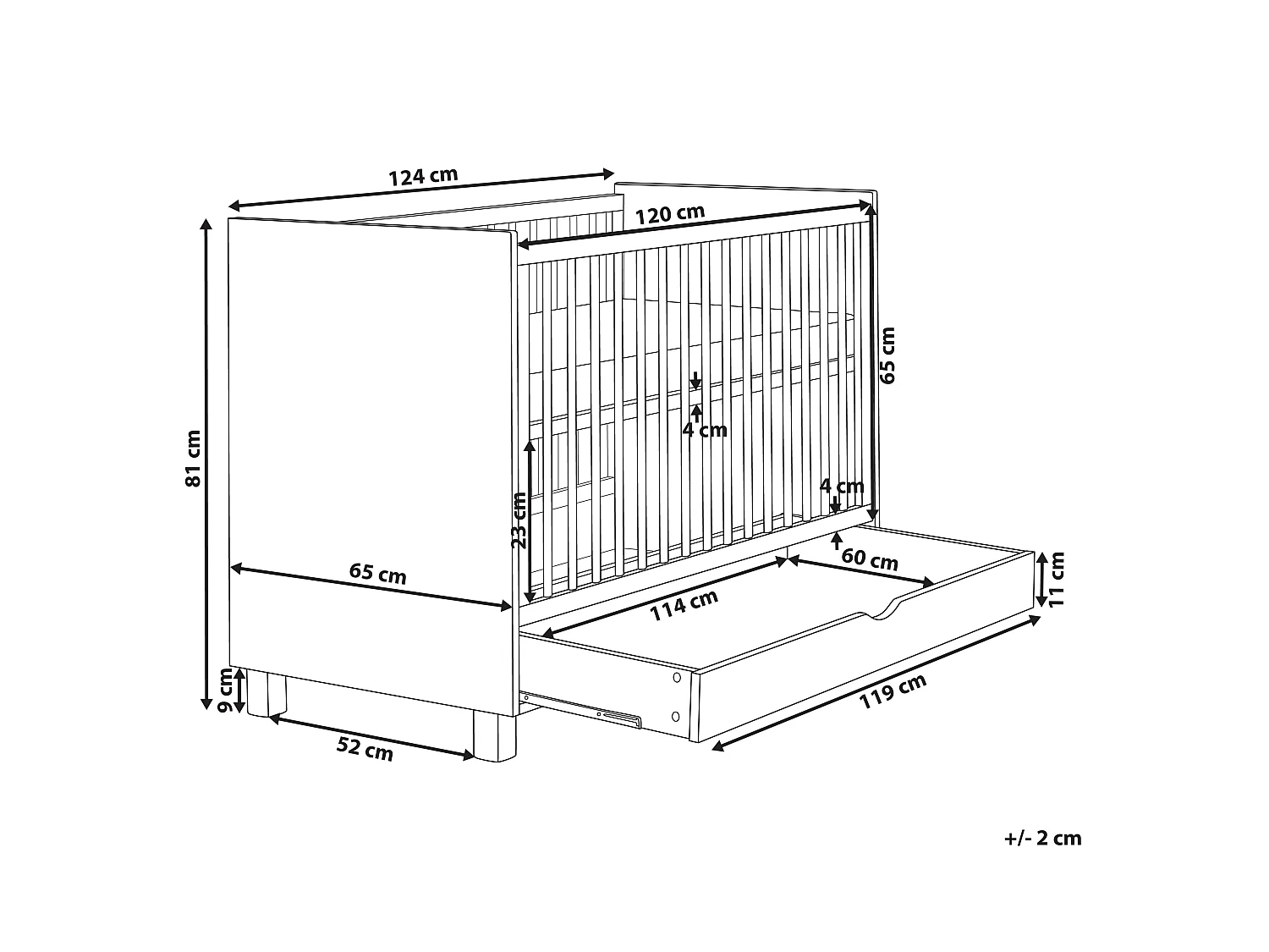 Baby Cot Bed with Storage Drawer GUNNAR 60 x 120 cm White