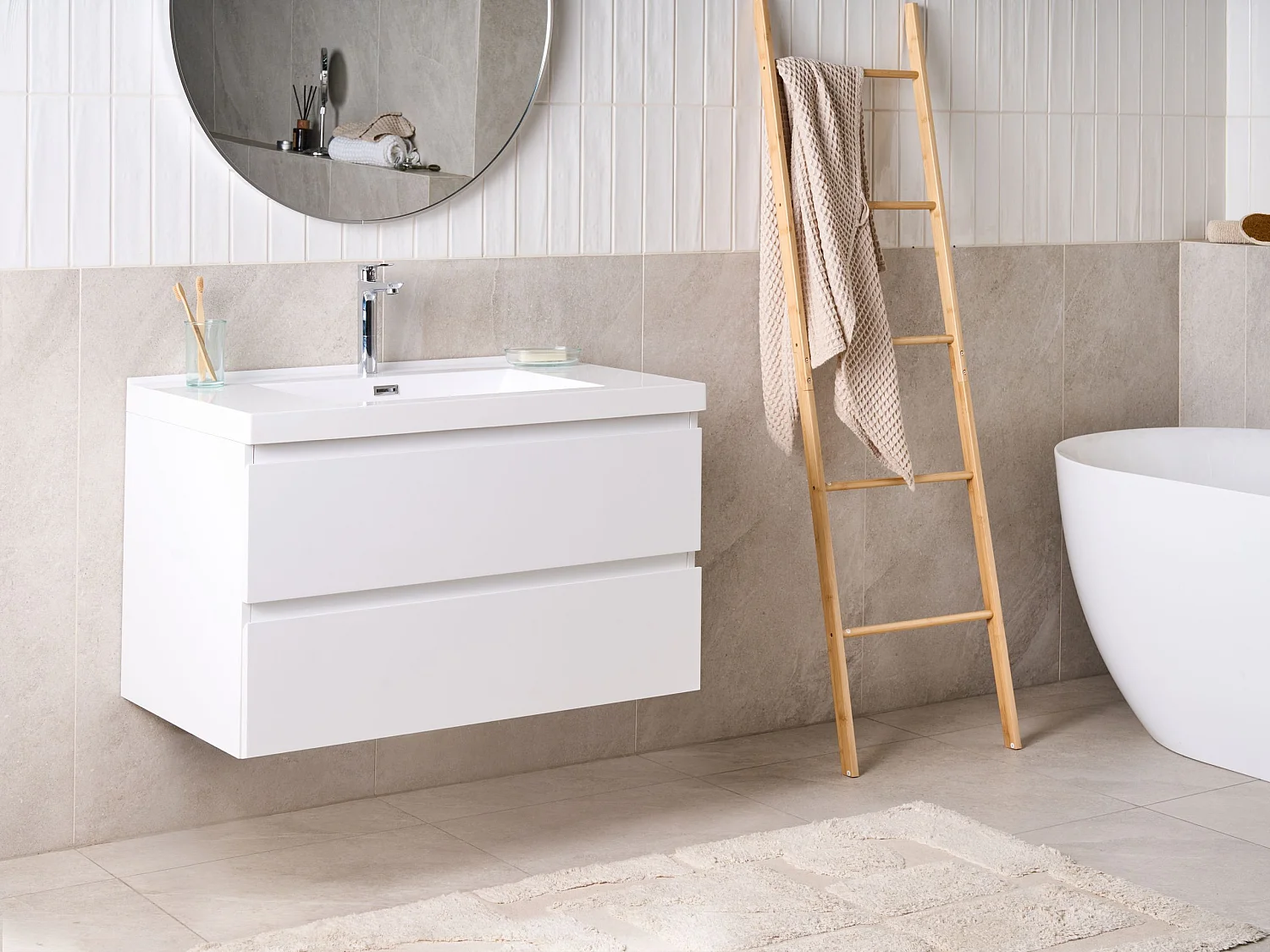Meuble-lavabo mural avec vasque TOTA 90 cm Blanc