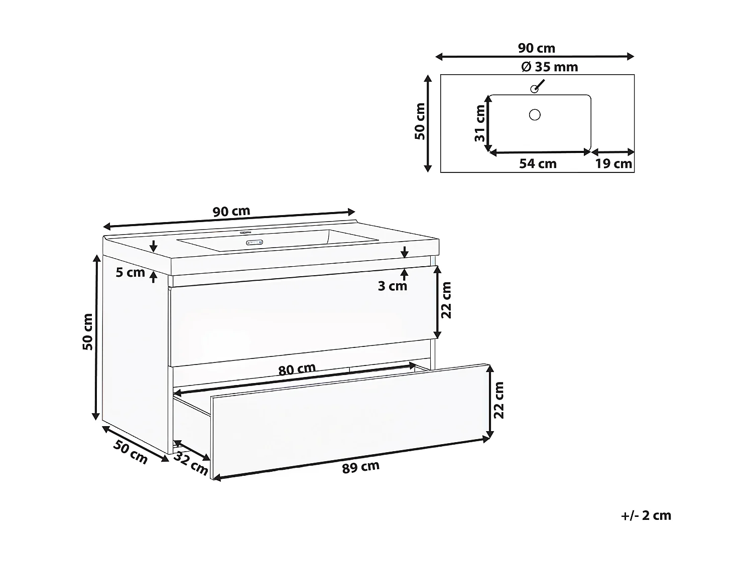 Meuble-lavabo mural avec vasque TOTA 90 cm Blanc