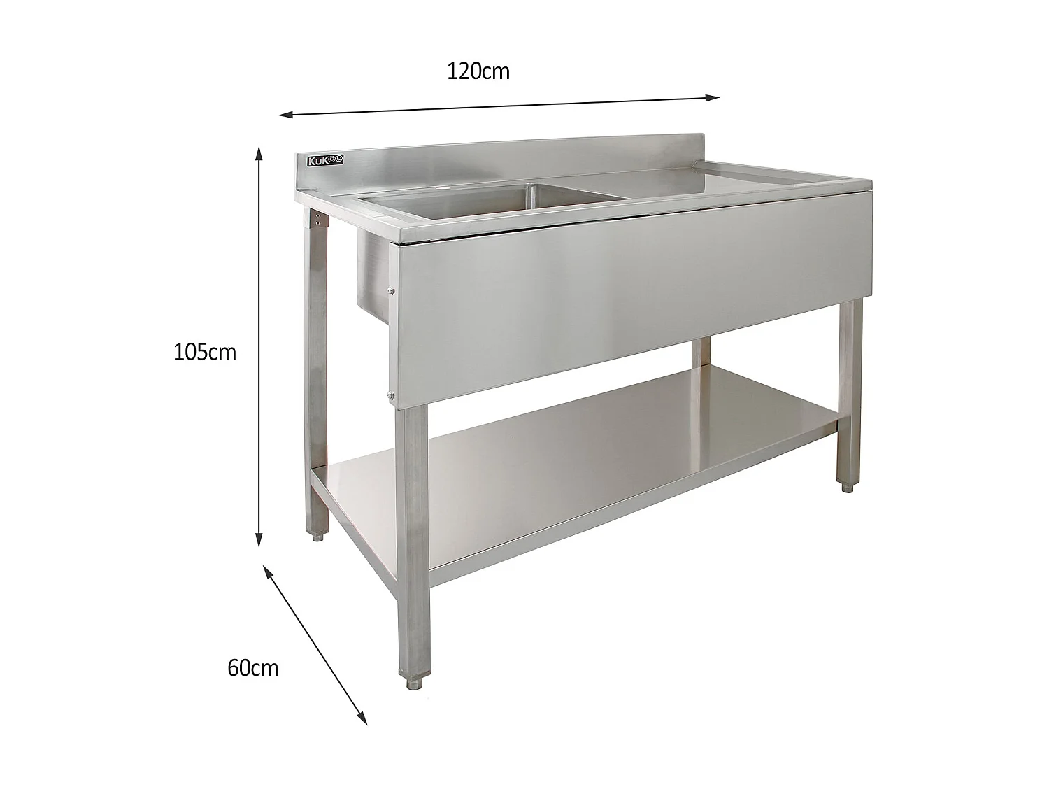 Évier de laboratoire en acier inoxydable Bol simple - Égouttoir à droite