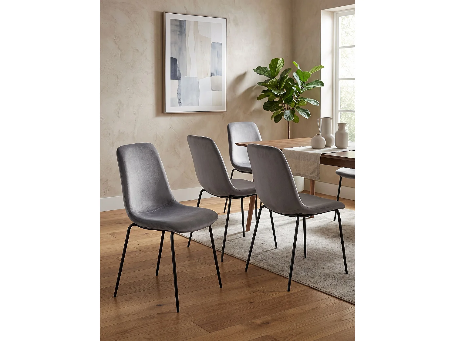 Set of 4 Dining Chairs TILLER Fabric Grey