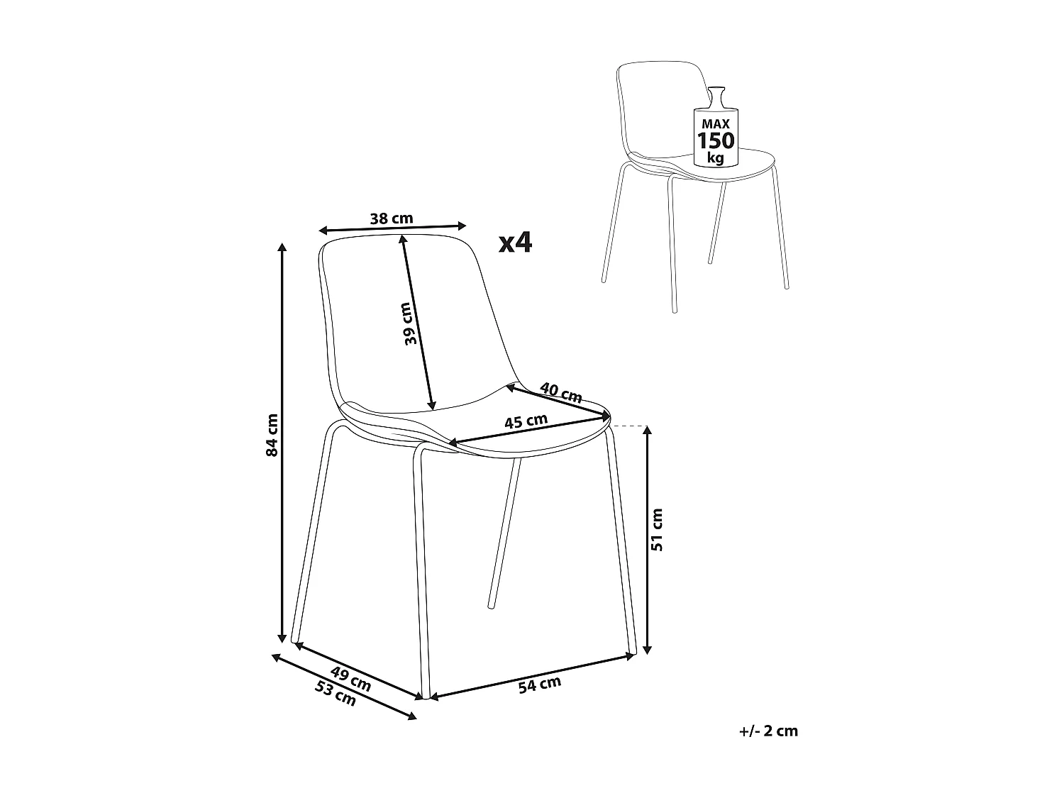 Lot de 4 chaises de salle à manger TILLER Gris