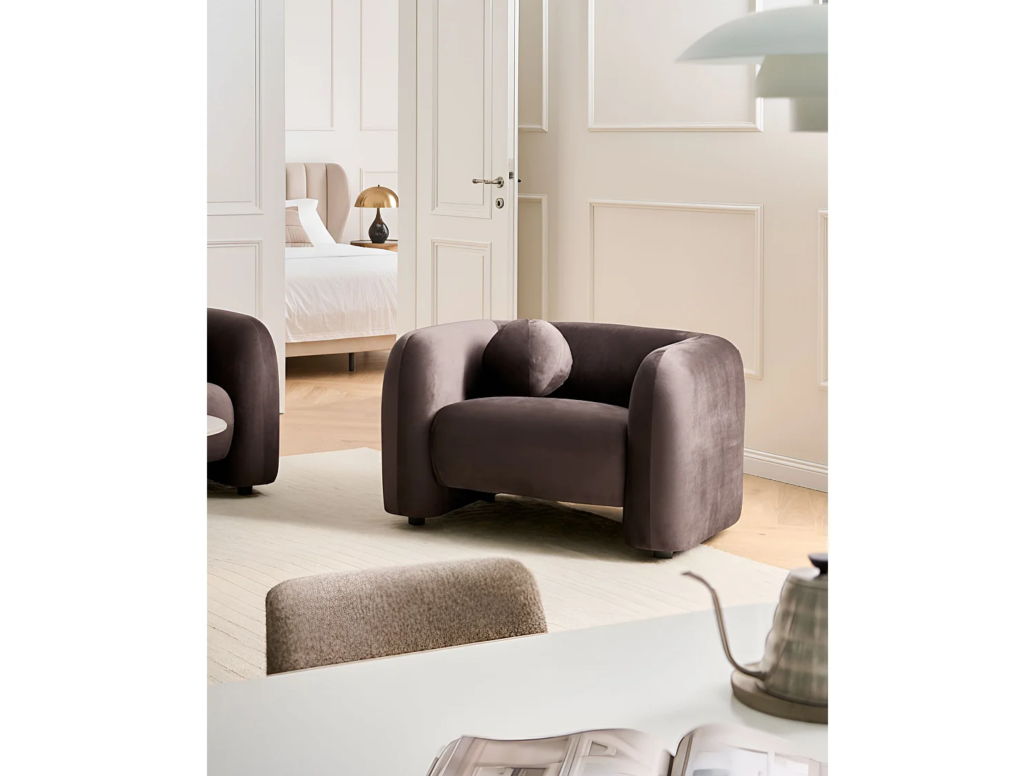 Fauteuil LEIREN Velours Marron foncé