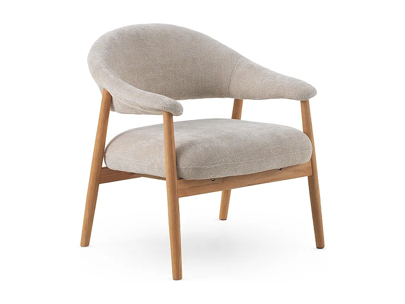 Sillón de madera de roble  tapizado en blanco