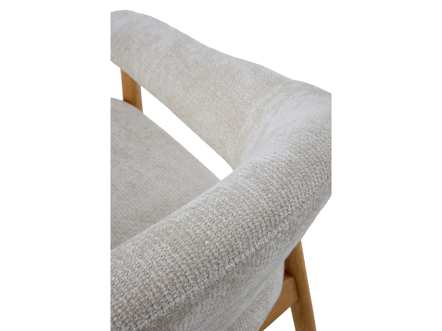 Sillón de madera de roble  tapizado en blanco