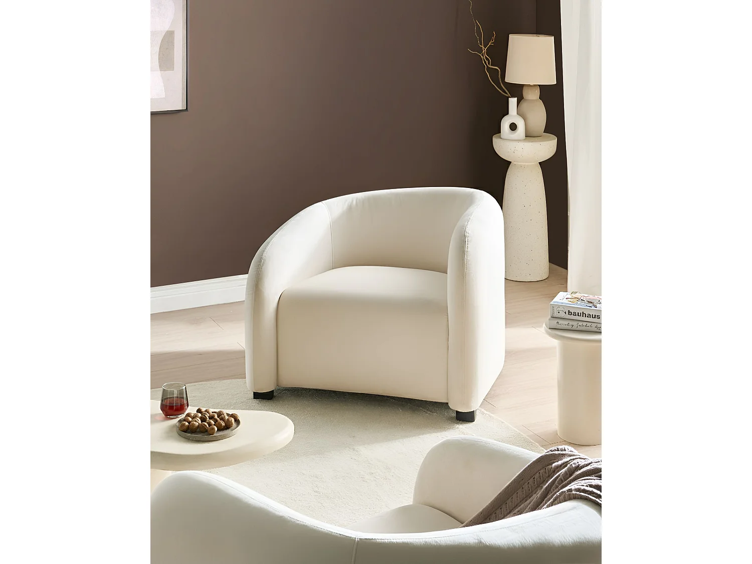 Fauteuil VELTADA Velours Blanc cassé