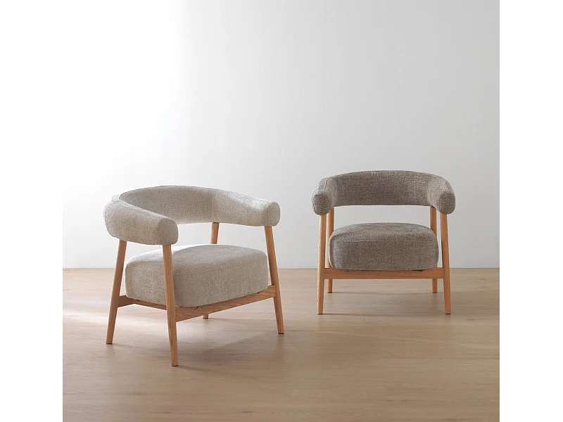 Fauteuil en bois de chêne tapissé en taupe