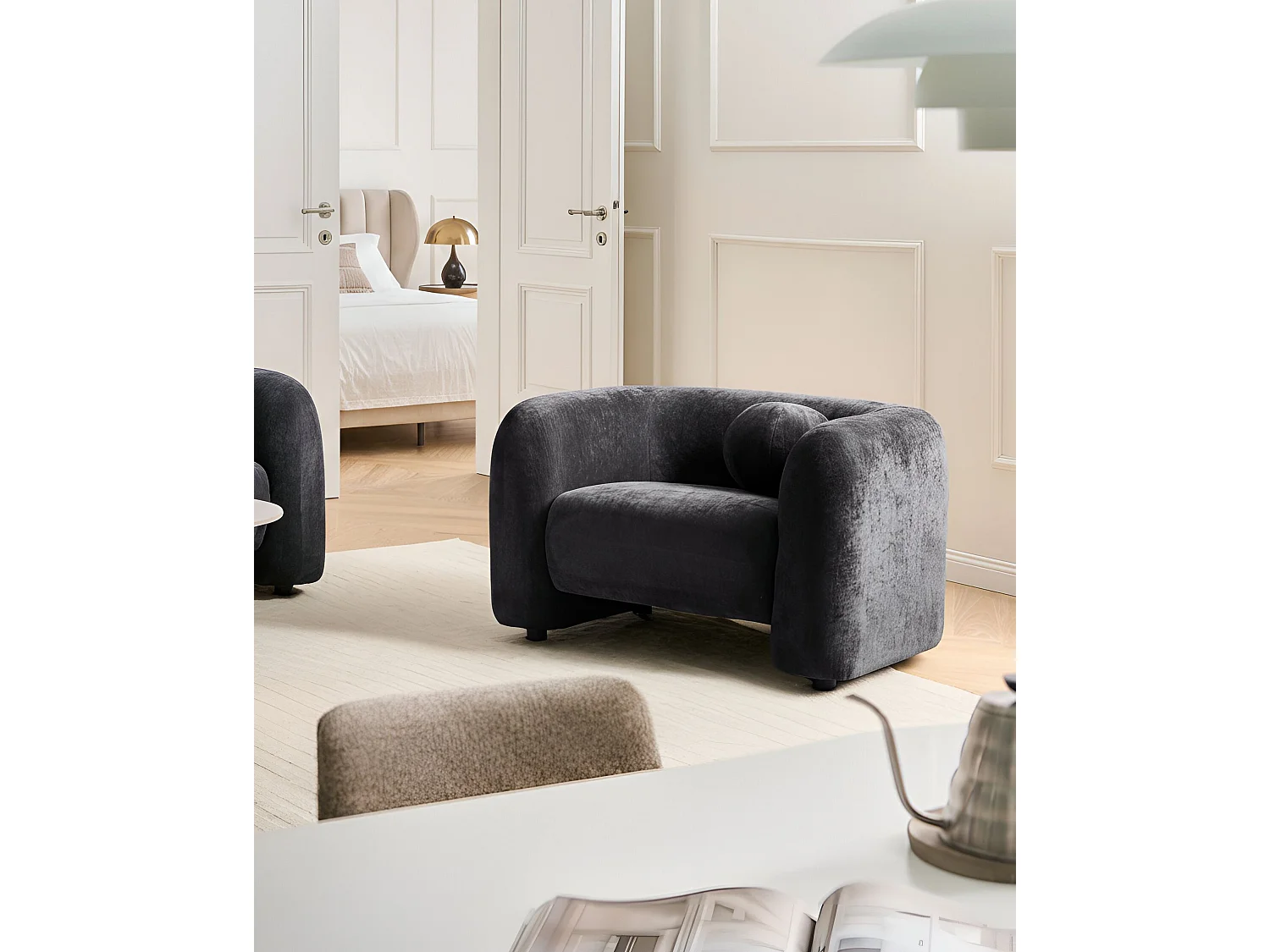 Fauteuil LEIREN Tissu chenille Noir