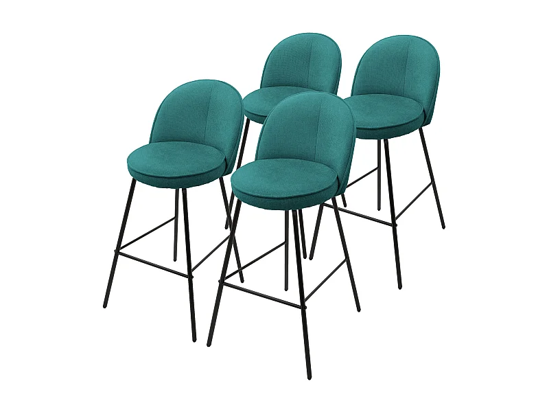 ML-Design 4x Taburetes de bar turquesa oscuro con tapizado de tela, 75cm sillas con respaldo y reposapíes, estructura metálica sillones para encimera