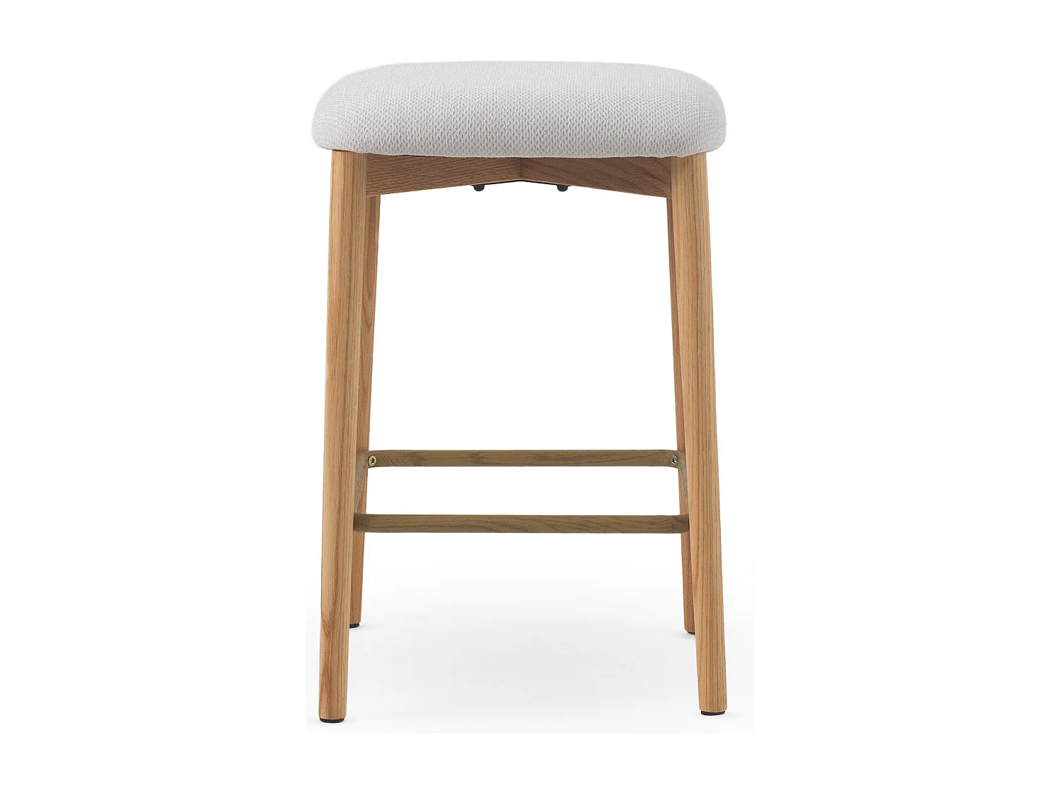 Set van 2 eikenhouten krukken bekleed met witte stof