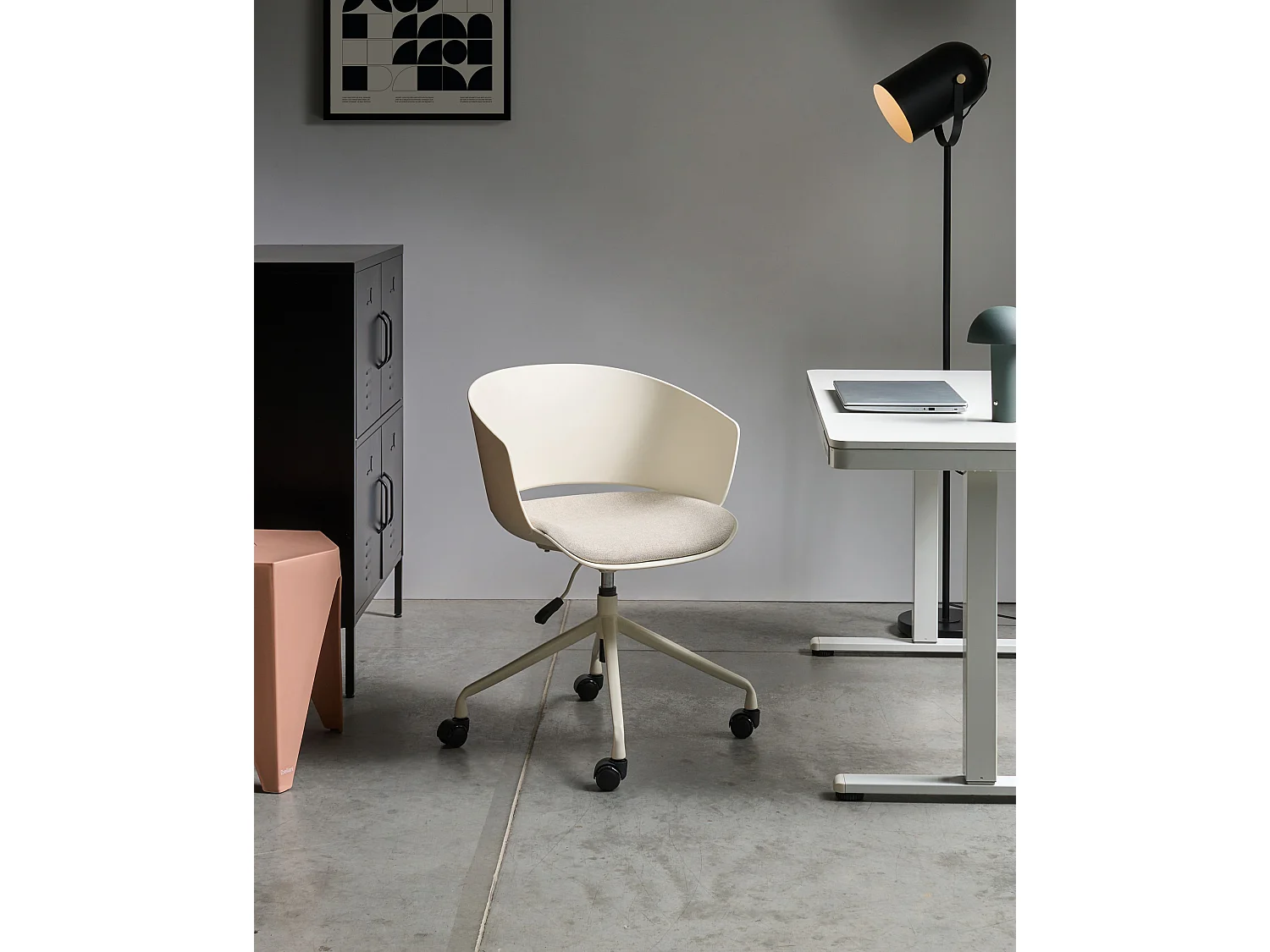 Chaise de bureau GLEEFUL Tissu Blanc cassé