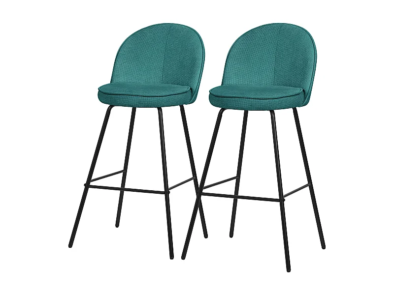 ML-Design 2x Taburetes de bar turquesa oscuro con tapizado de tela, 75cm sillas con respaldo y reposapíes, estructura metálica sillones para encimera