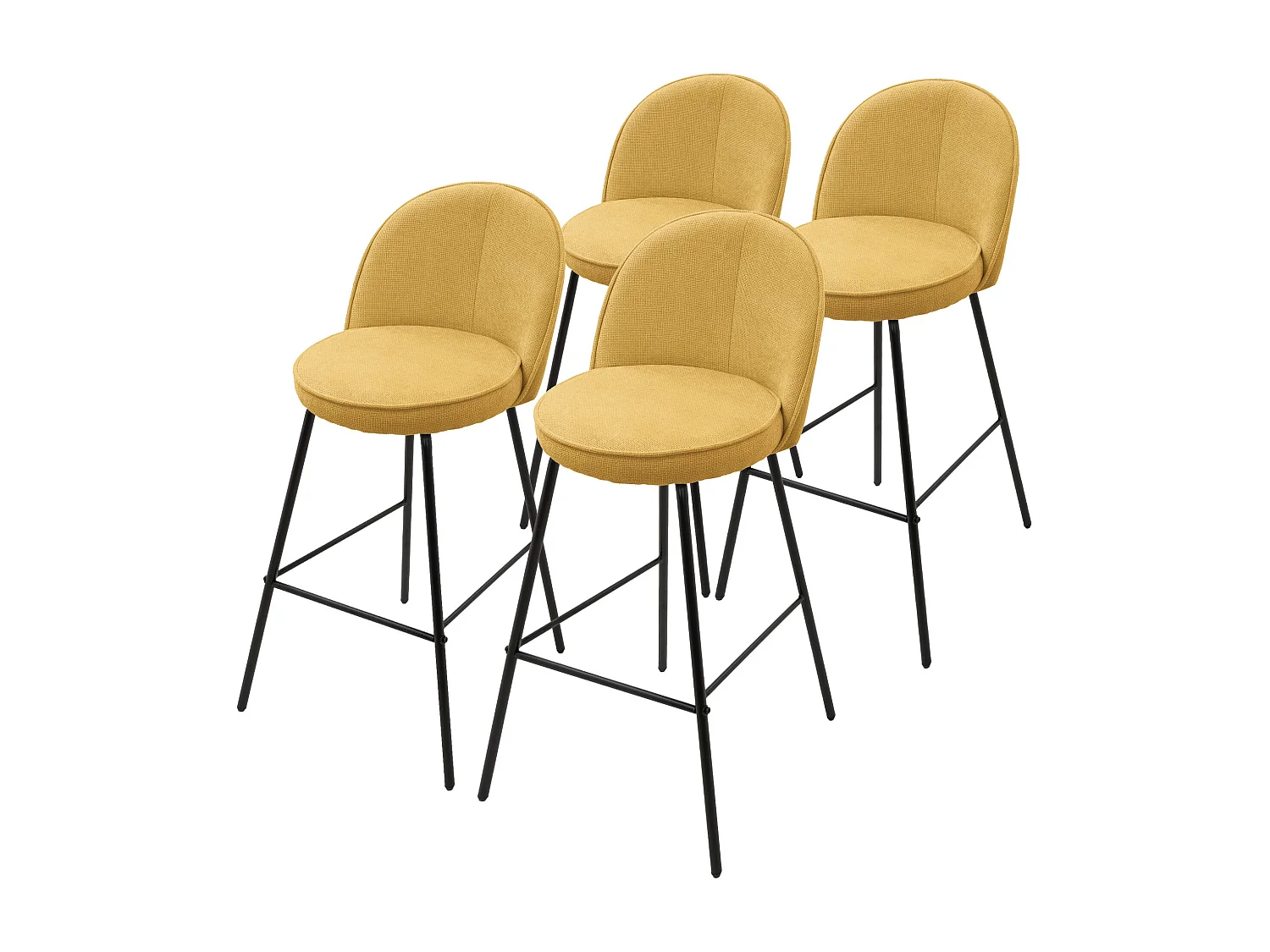 Lot 4 tabourets de bar tissu moutarde hauteur 75 cm avec dossier et repose-pieds cadre en métal chaises de comptoir sièges hauts cuisine bistrot îlot