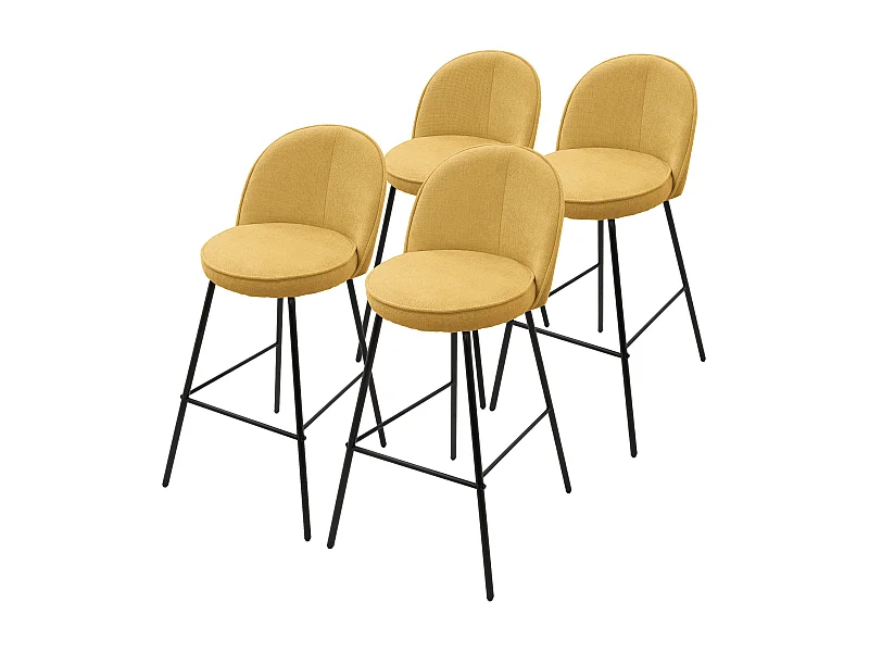 Lot 4 tabourets de bar tissu moutarde hauteur 75 cm avec dossier et repose-pieds cadre en métal chaises de comptoir sièges hauts cuisine bistrot îlot