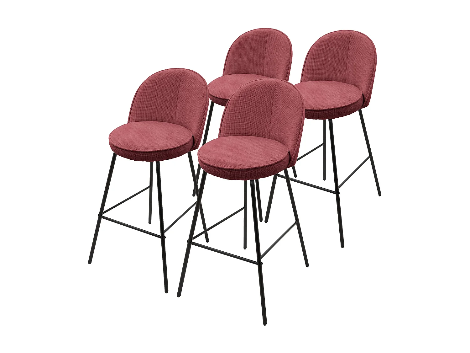 ML-Design Set di 4 sgabelli da bar rosso, in tessuto, A 75 cm, con schienale e poggiapiedi, sedia alta per cucina, sgabello da bistrot o bancone