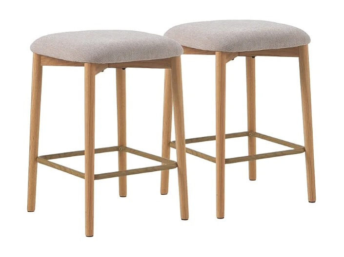 Pack 2 taburetes de madera de roble  tapizado en beige